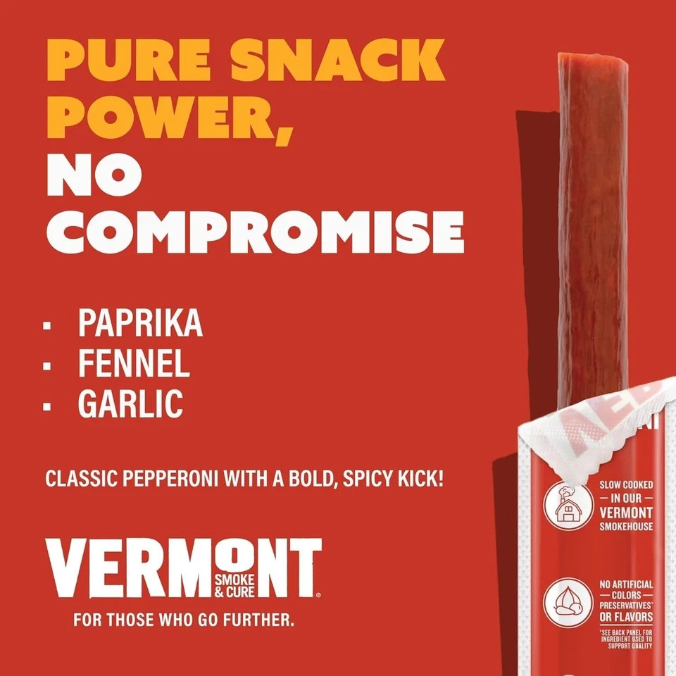 Vermont Smoke & Cure – Turkey Uncured Pepperoni Meat Sticks – Protein Snacks – O