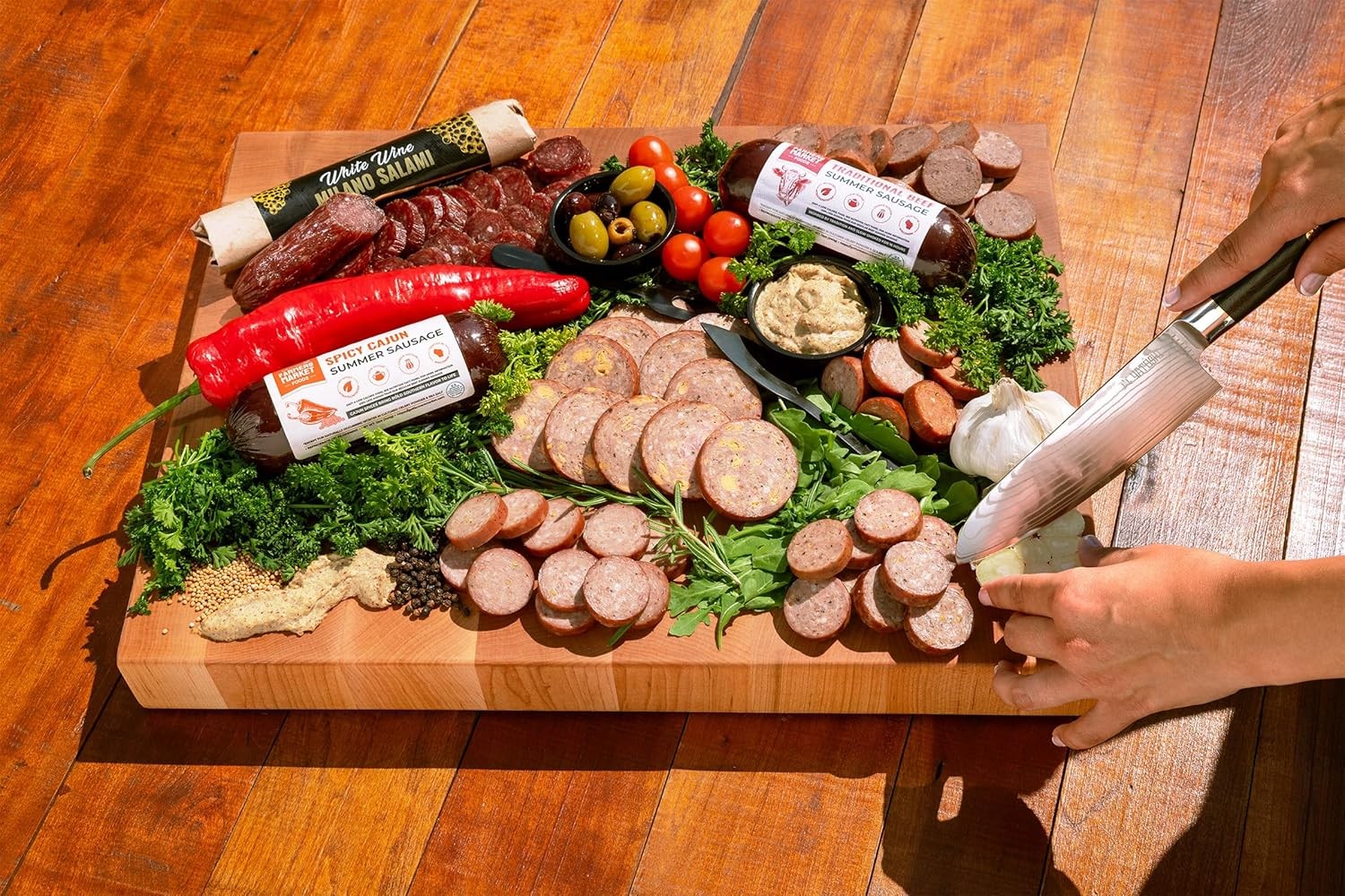 Farmers Market Foods Roasted Garlic Summer Sausage – Wisconsin Made Beef