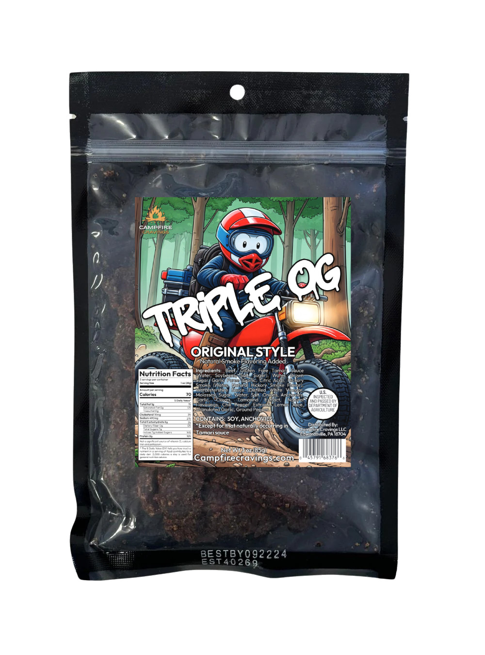 Triple OG Original Beef Jerky – Handcrafted by Campfire Cravings – 3 oz Bag​
