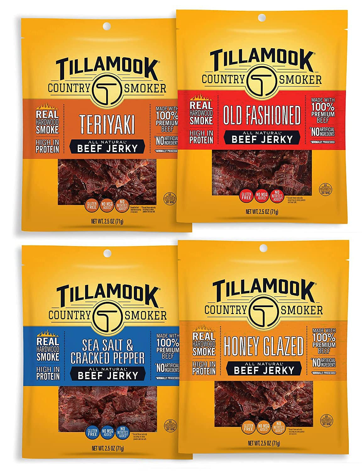 Real Hardwood Smoked Beef Jerky Variety Pack, 2.5 Ounce (Pack of 4)