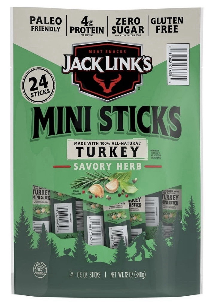 Jack Link’s Mini Sticks Turkey Savory Herb Jerky 24 Pack Gluten Free Zero Sugar