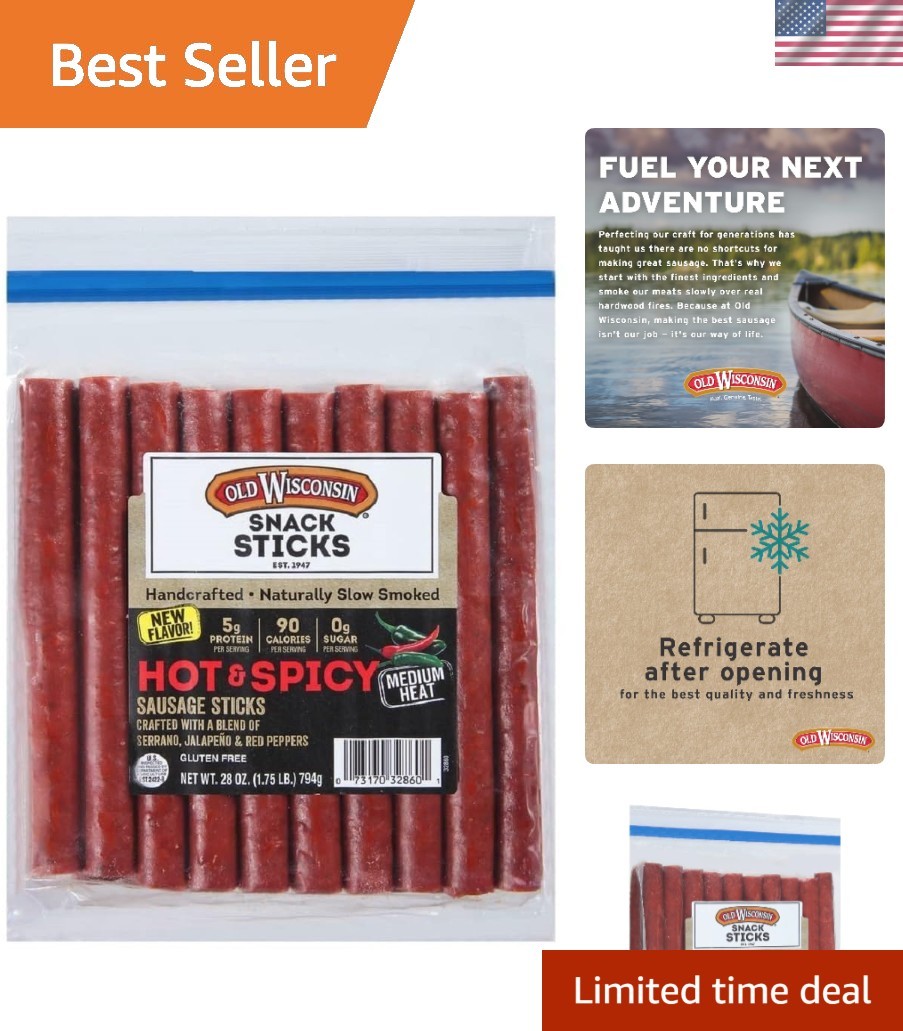 Delicious Hot & Spicy Sausage Sticks – Resealable 28oz, Perfect for Snacking