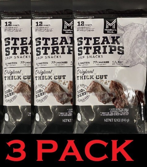 MEMBER’S MARK Premium Original Thick Cut Steak Strips Beef Jerky 12 oz Bag 3 PK