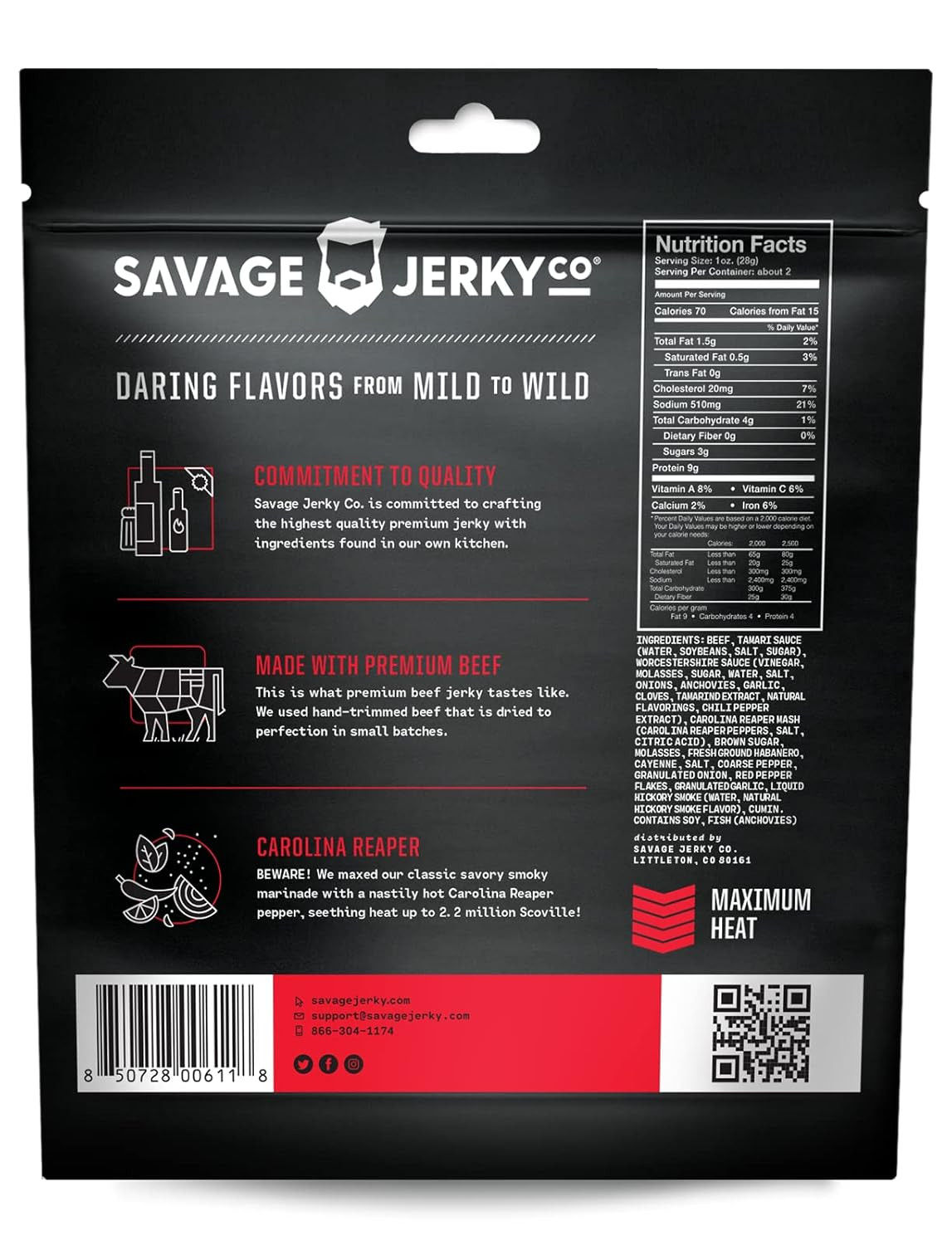 Savage Jerky Premium Ghost Pepper and Reaper Beef Jerky Spicy Bundle – Combo Pac