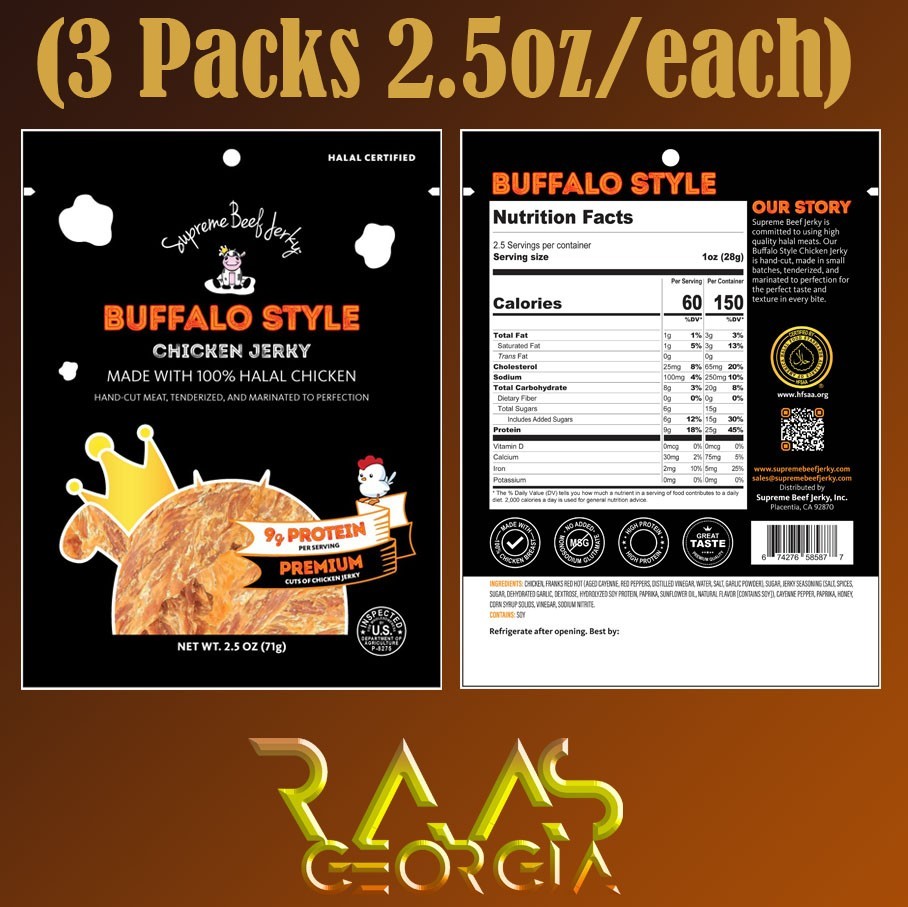 3-Pack Halal Supreme Beef Jerky- 2.5 oz/each- Select from 7 Flavors
