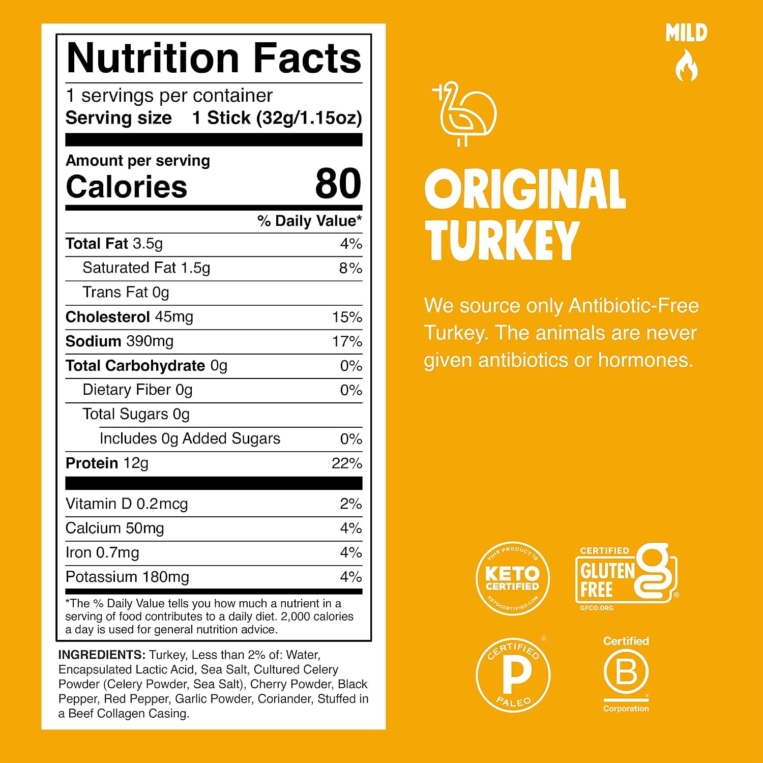 Original Turkey Jerky Meat Snack Sticks 10-Pack – Keto, Paleo, Low Carb, Whole30