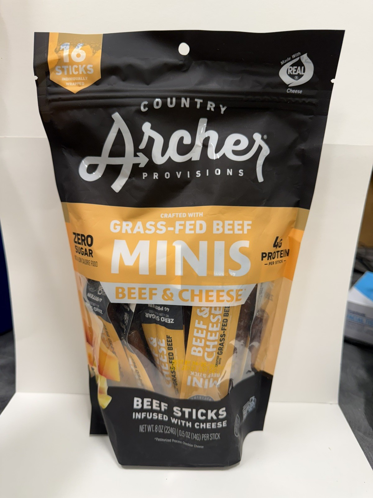 Country Archer Beef & Cheese Mini 16 Sticks Each 1 pack. Grass feed jerky
