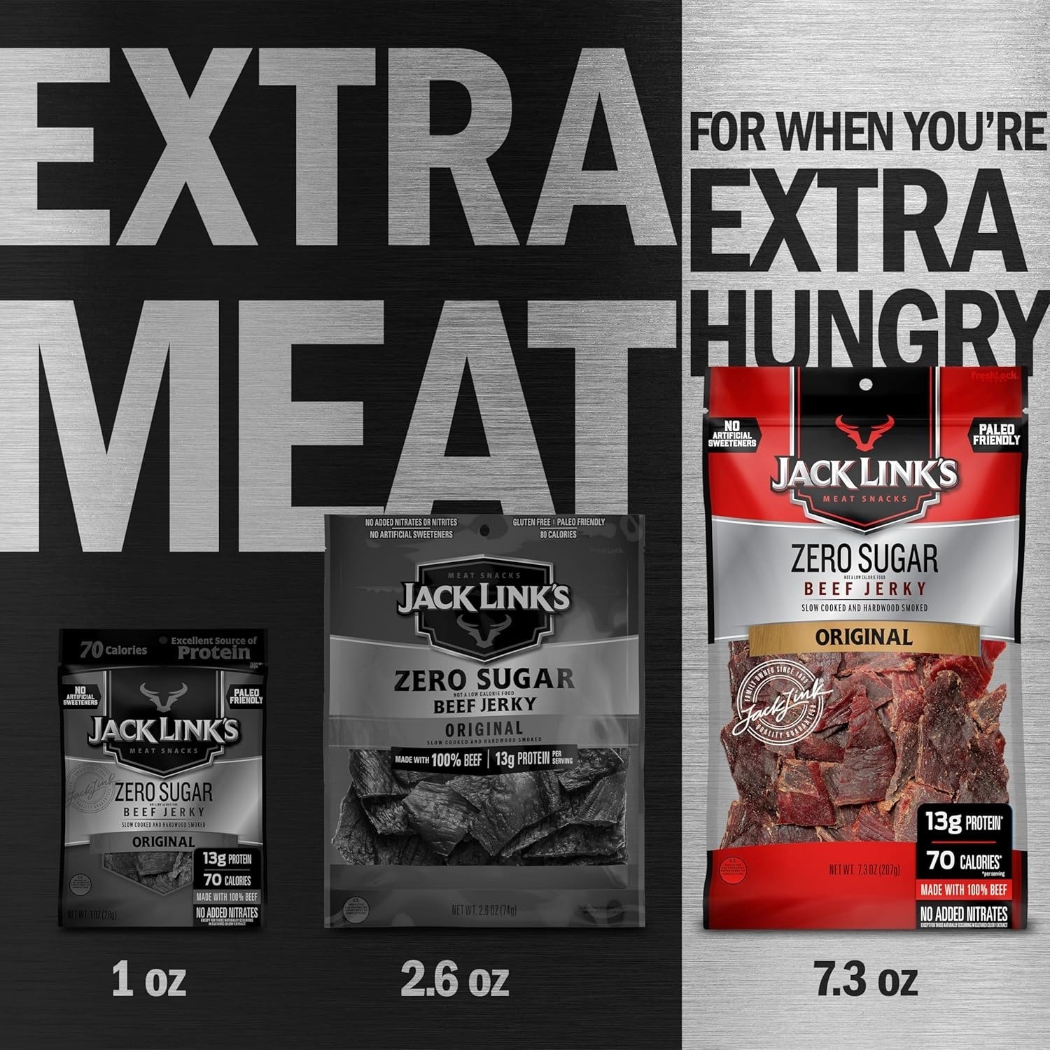 Jack Links Zero Sugar Original Beef Jerky 7.3oz 4 Pack…(a19.5)