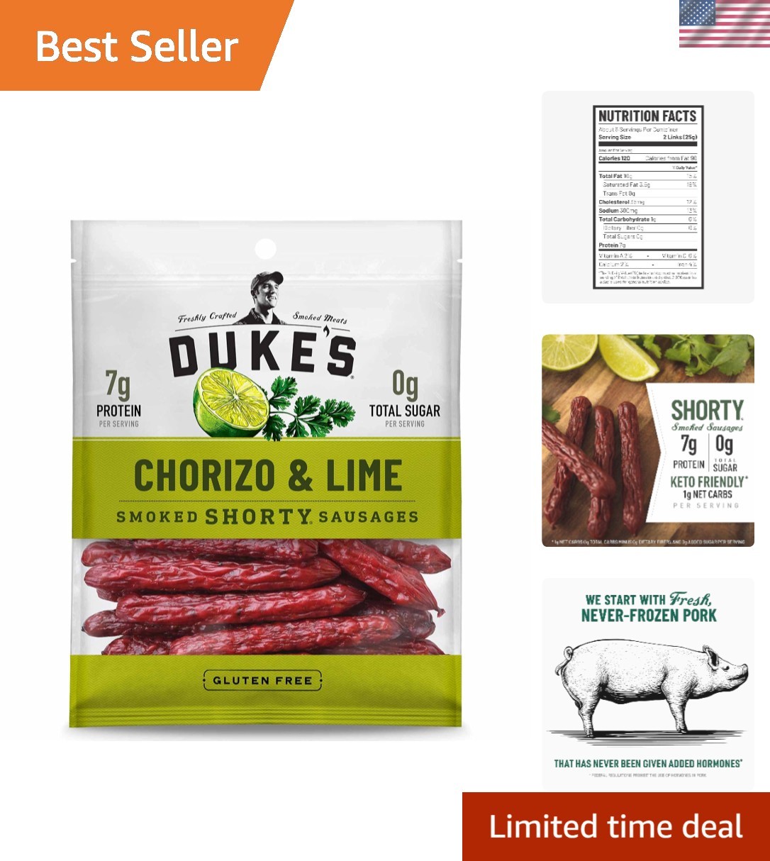 Delicious Duke’s Chorizo & Lime Shorty Sausages – Perfect Protein Snack, 5 oz