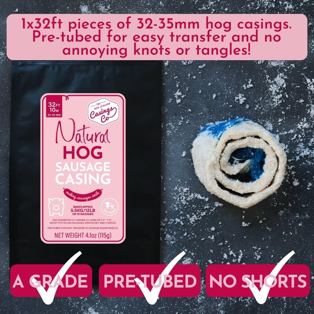 Natural Hog Sausage Casing 32ft 32mm Edible PreTubed Italian Chorizo Maker