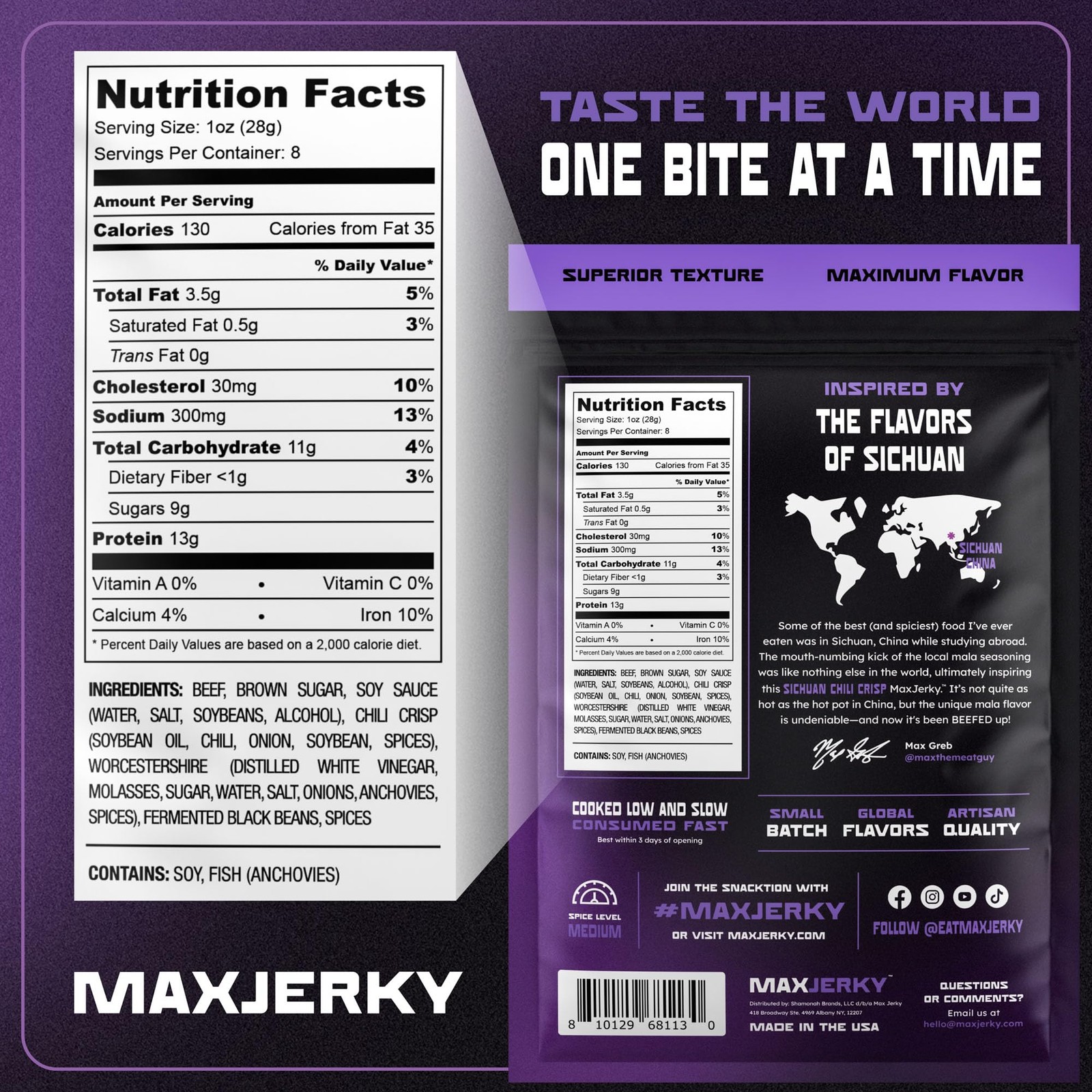 MaxJerky Sichuan Chili Crisp Beef Jerky, 104 Grams of Protein, 8 OZ 2 Pack