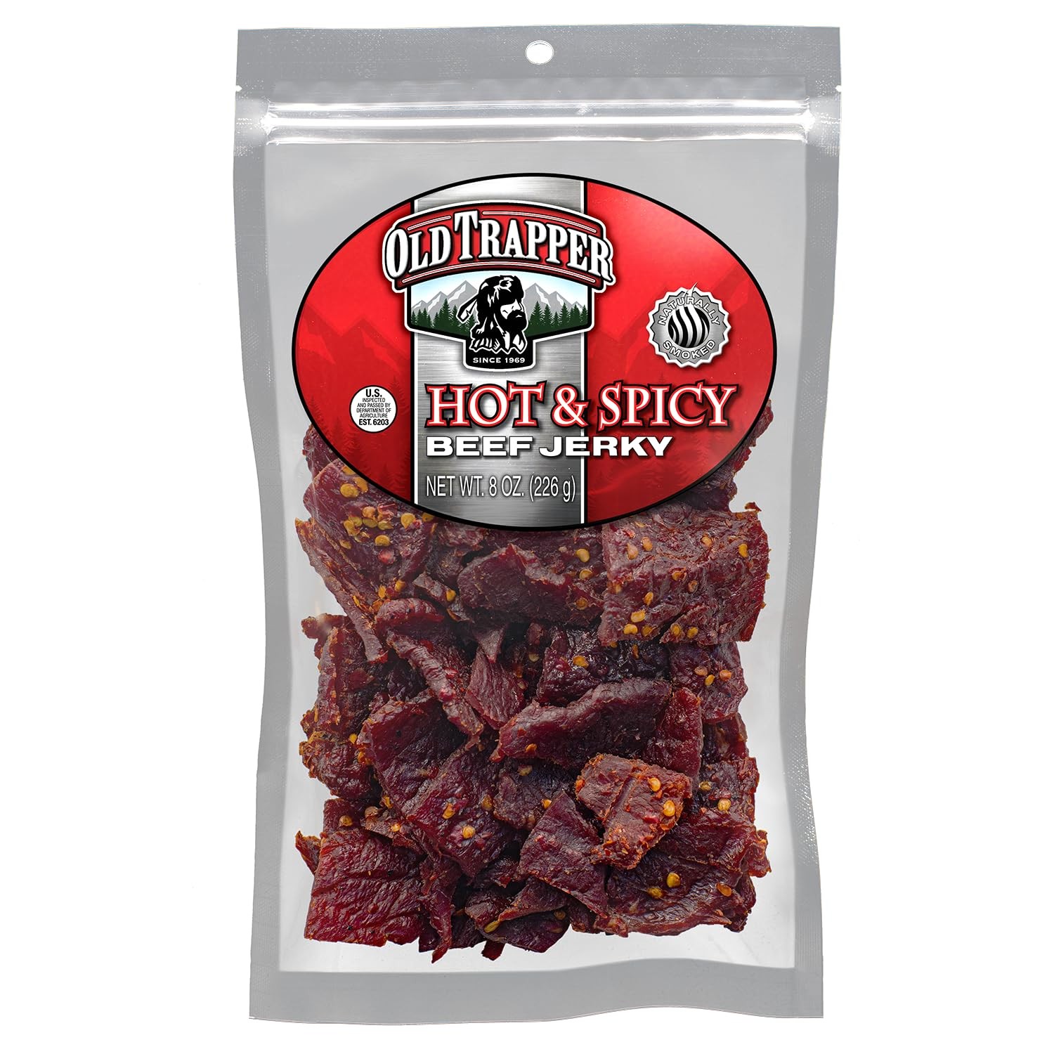 Old Trapper Beef Jerky, Hot & Spicy 8 Ounce Individual 8 (Pack of 1)