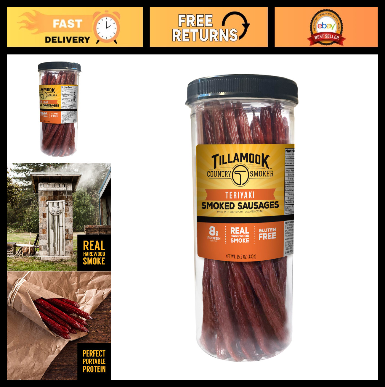 Real Hardwood Smoked Sausages – Teriyaki Flavor, 15.2oz Jar, 20 Count Snacks