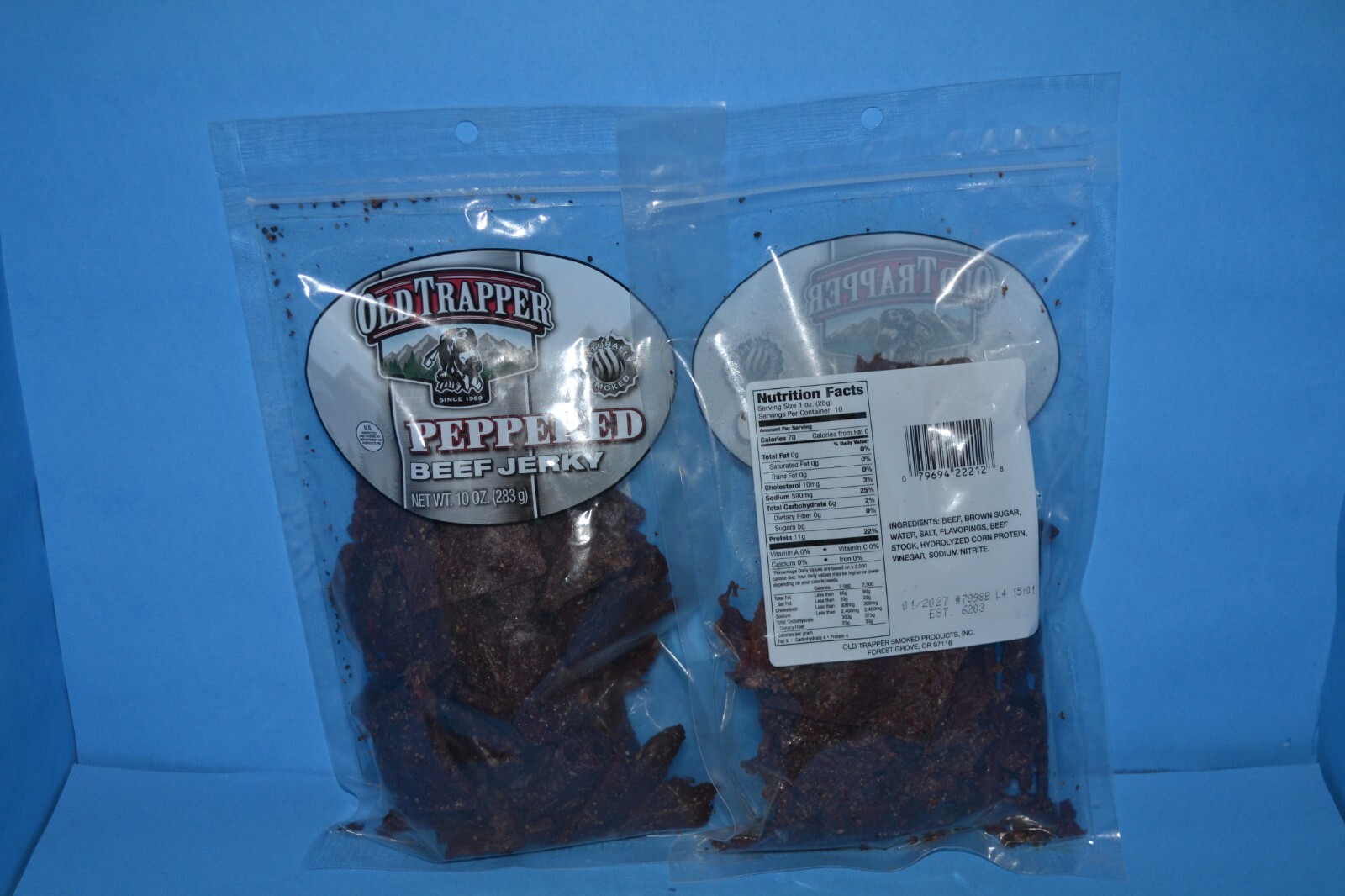 Lot Of 2 Bags Old Trapper PEPPERED Beef Jerky, 10 oz Each, Exp. 10/2027