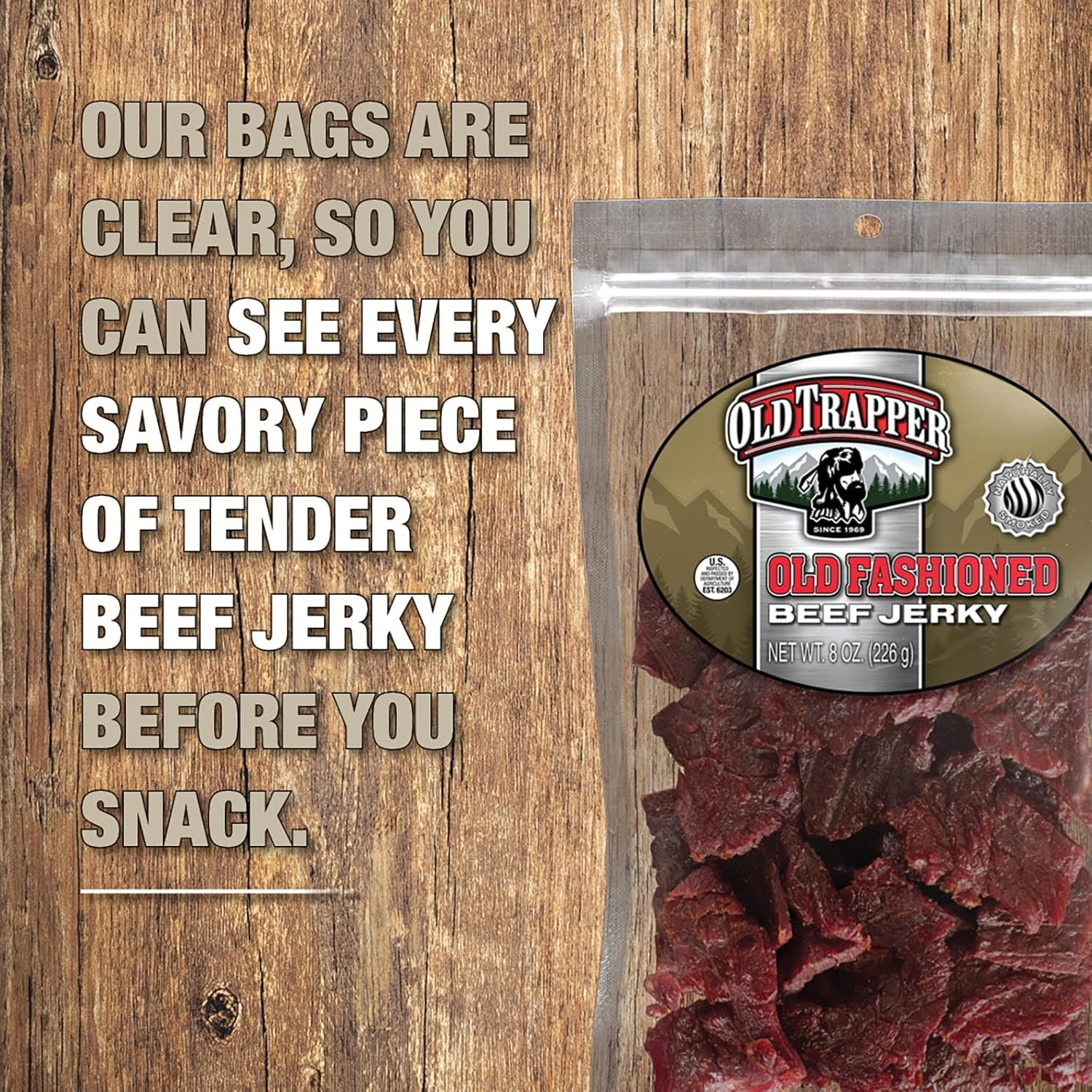 Beef Jerky, Old-Fashioned 8 Ounce Bag, Tender Meat Snacks for Lunches or between