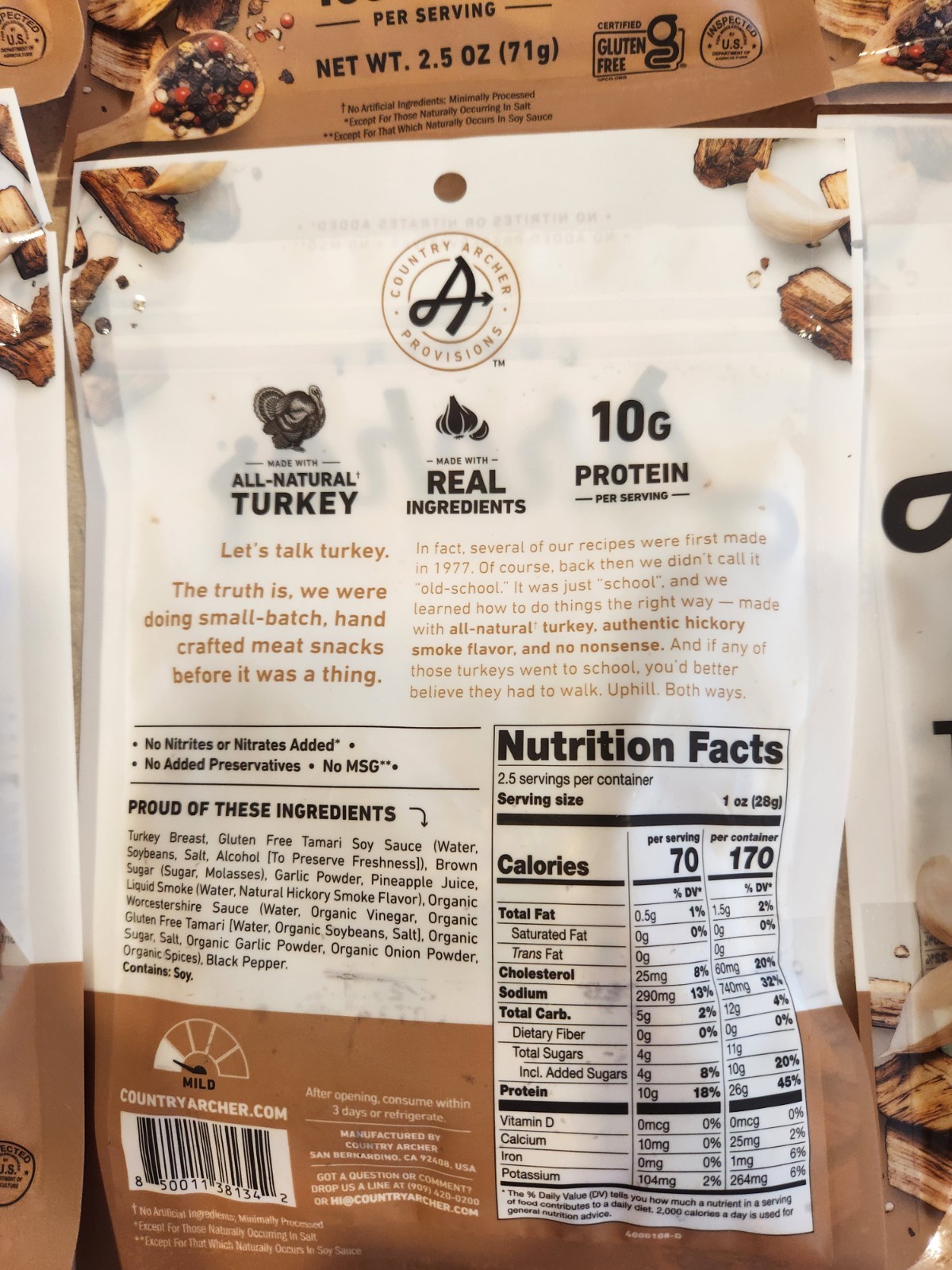 6~Archer HICKORY SMOKE All Natural Turkey Jerky, 10g Protein PER SER. Exp 7/2/26