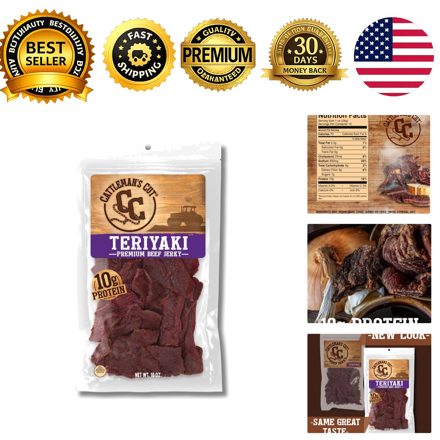 Teriyaki Beef Jerky High Protein Keto Gluten Free Carnivore Travel Snack 10 oz