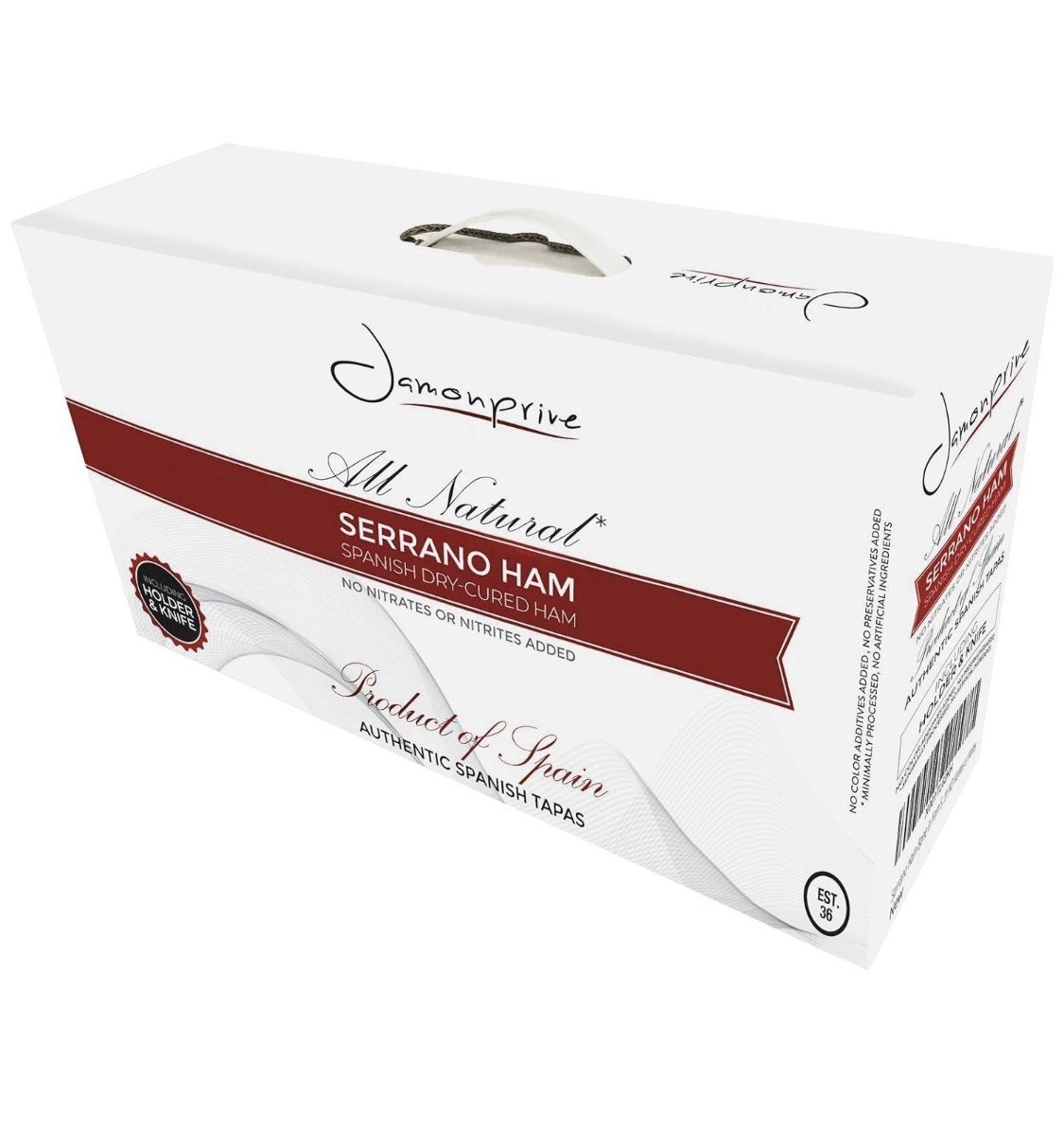 Spanish Serrano Ham Bone in from Spain 14-17 lb with Ham Stand & Knife (NO Nitra