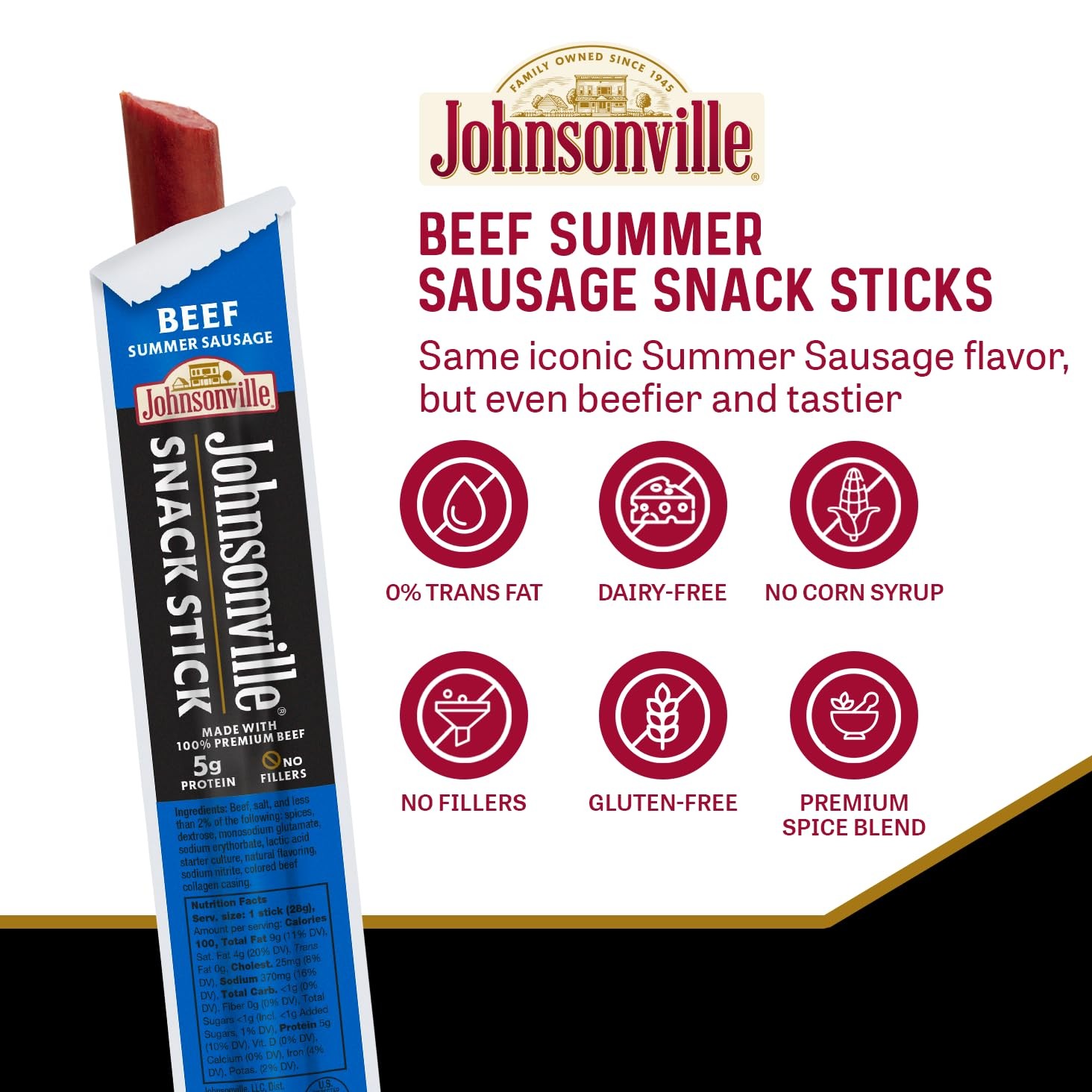 Summer Sausage Snack Sticks Beef 1 oz. 24-Pack Gluten Free Protein Jerky