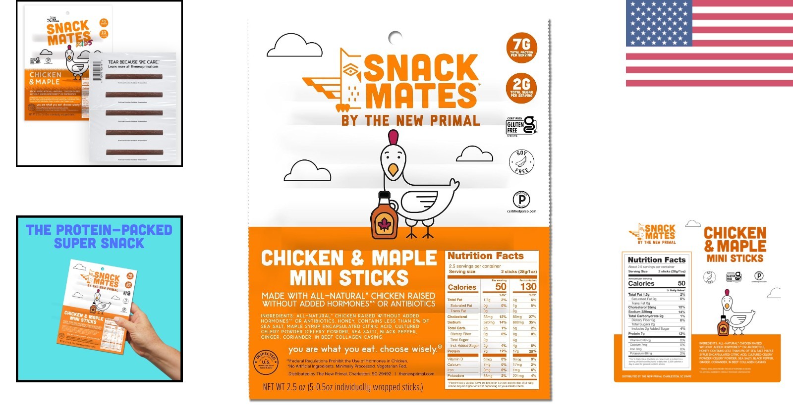 Delicious Chicken Maple Snack Sticks, 5 Count for Kids – 2.5 Oz Individual Packs