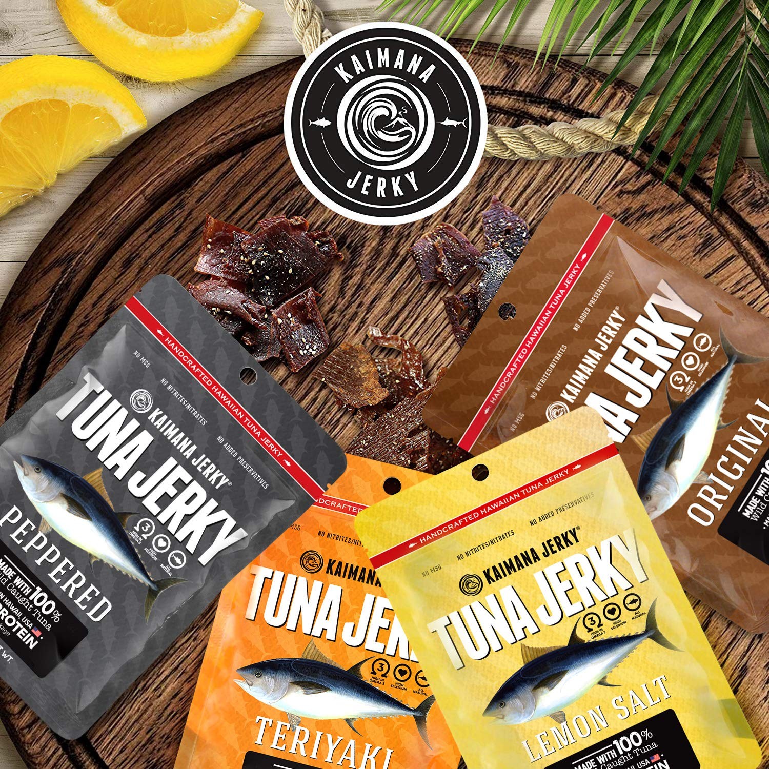 Kaimana Tuna Jerky Variety Pack 7 Flavors High Protein Omega-3 Snack USA..