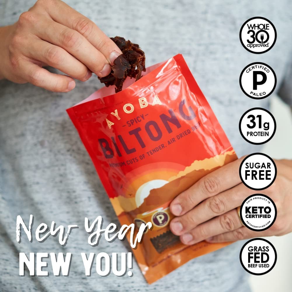 Gluten Free Air Dried Beef Biltong Slices 2 Ounce Pack of 3 South African Snack