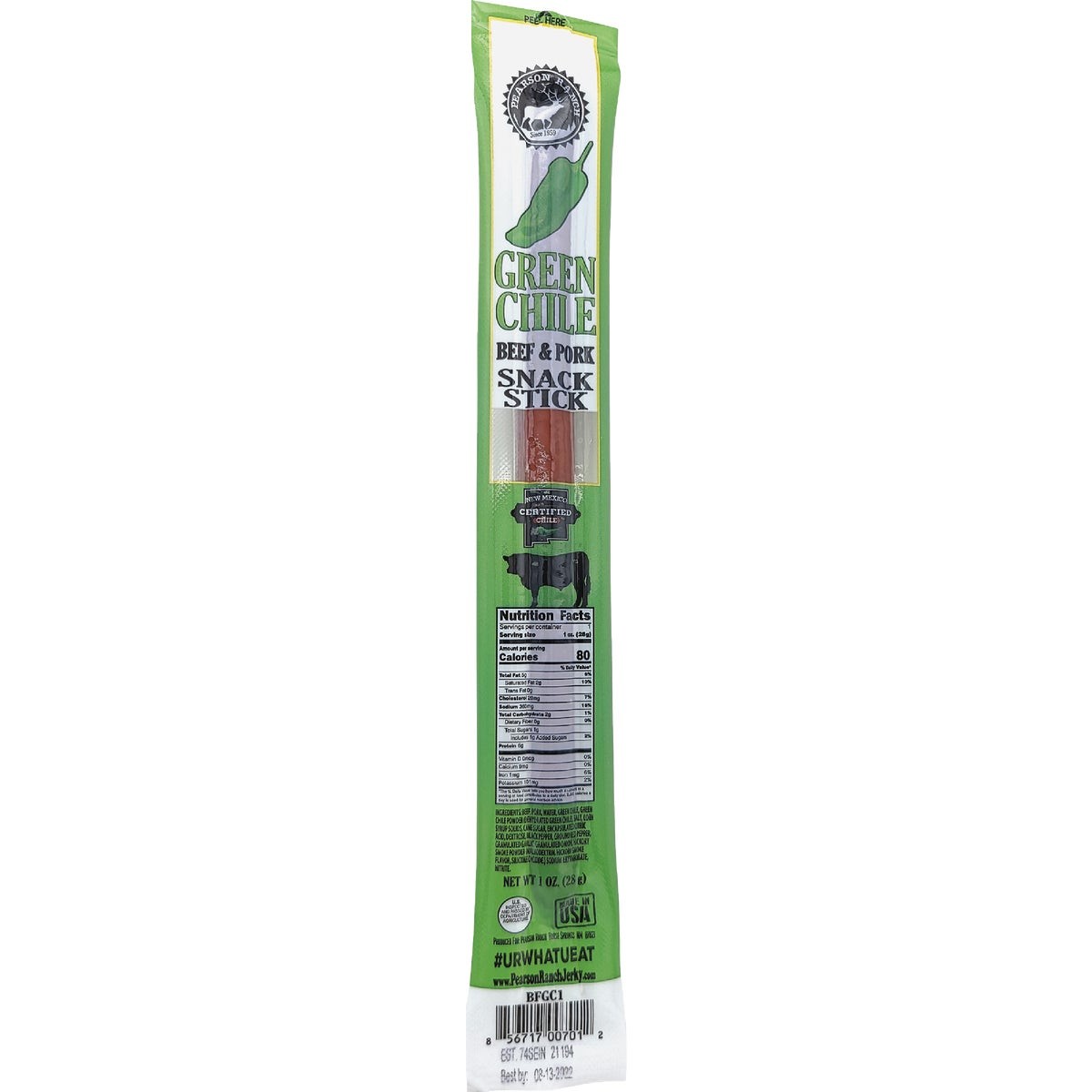 Pearson Ranch Jerky Green Chile Beef & Pork Snack Stick BFGC1-CAD Pack of 24