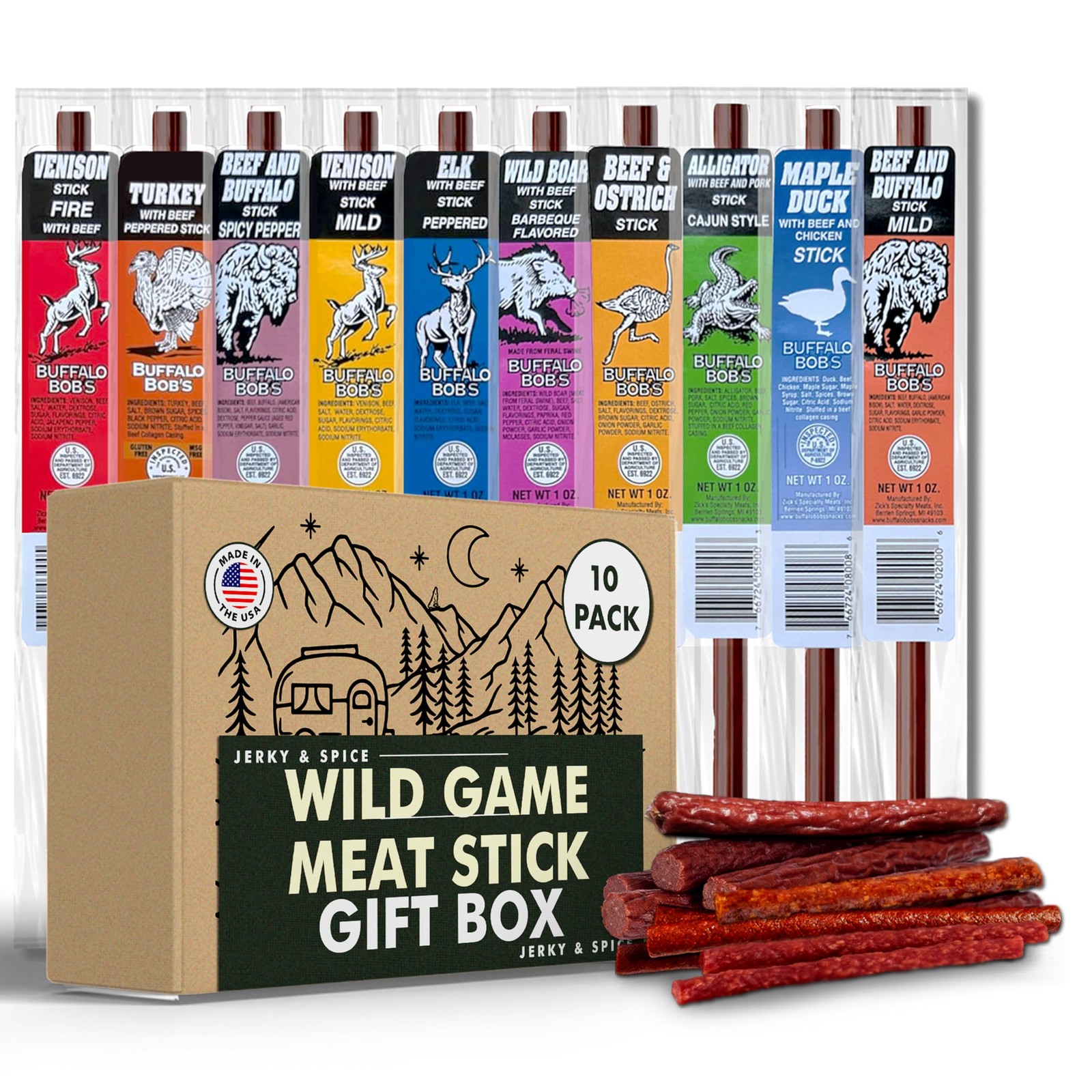 Jerky-n-Spice Wild Game Meat Sticks (10-Pack) | Ultimate Exotic Snacks | Beef…