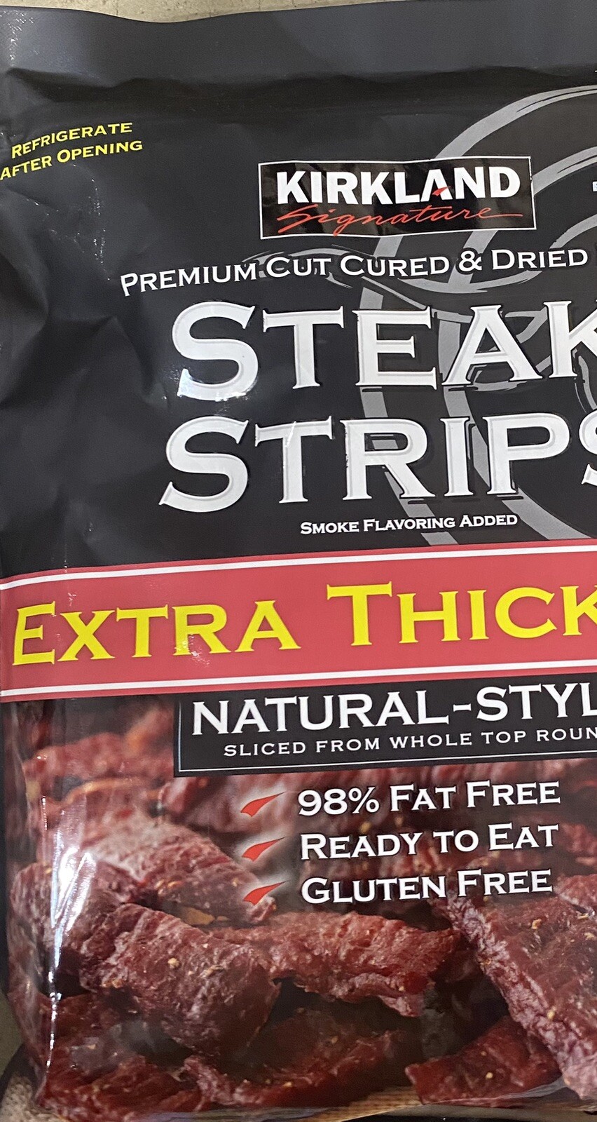 Kirkland Premium Cut Steak Strips Beef Jerky Extra-Thick Gluten-Free Lean 12 oz