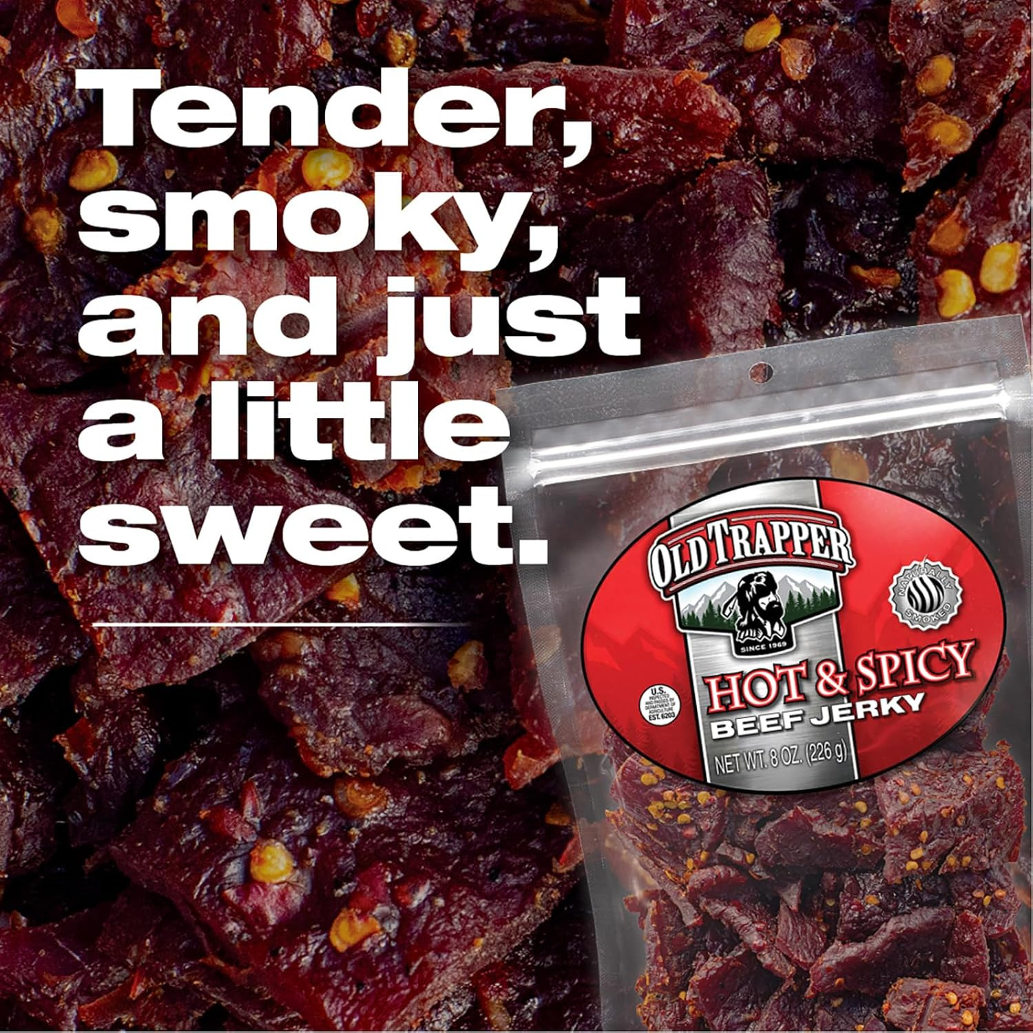 Beef Jerky, Hot & Spicy 8 Ounce Individual Pack, Tender and Spicy Meat Snacks fo
