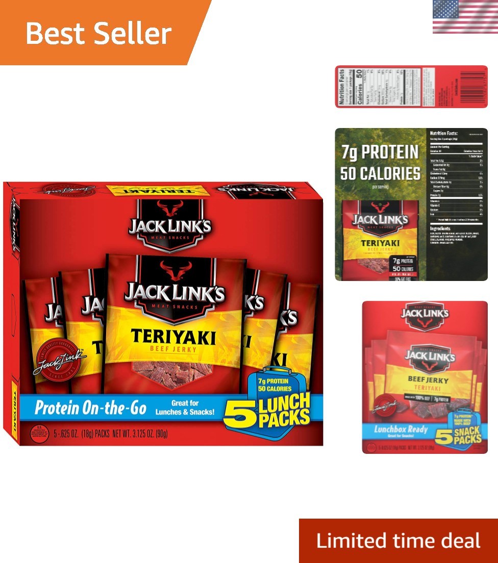 Teriyaki Beef Jerky Multipack – 5 Pack 0.625 oz Bags – Ready to Eat Real Meat…