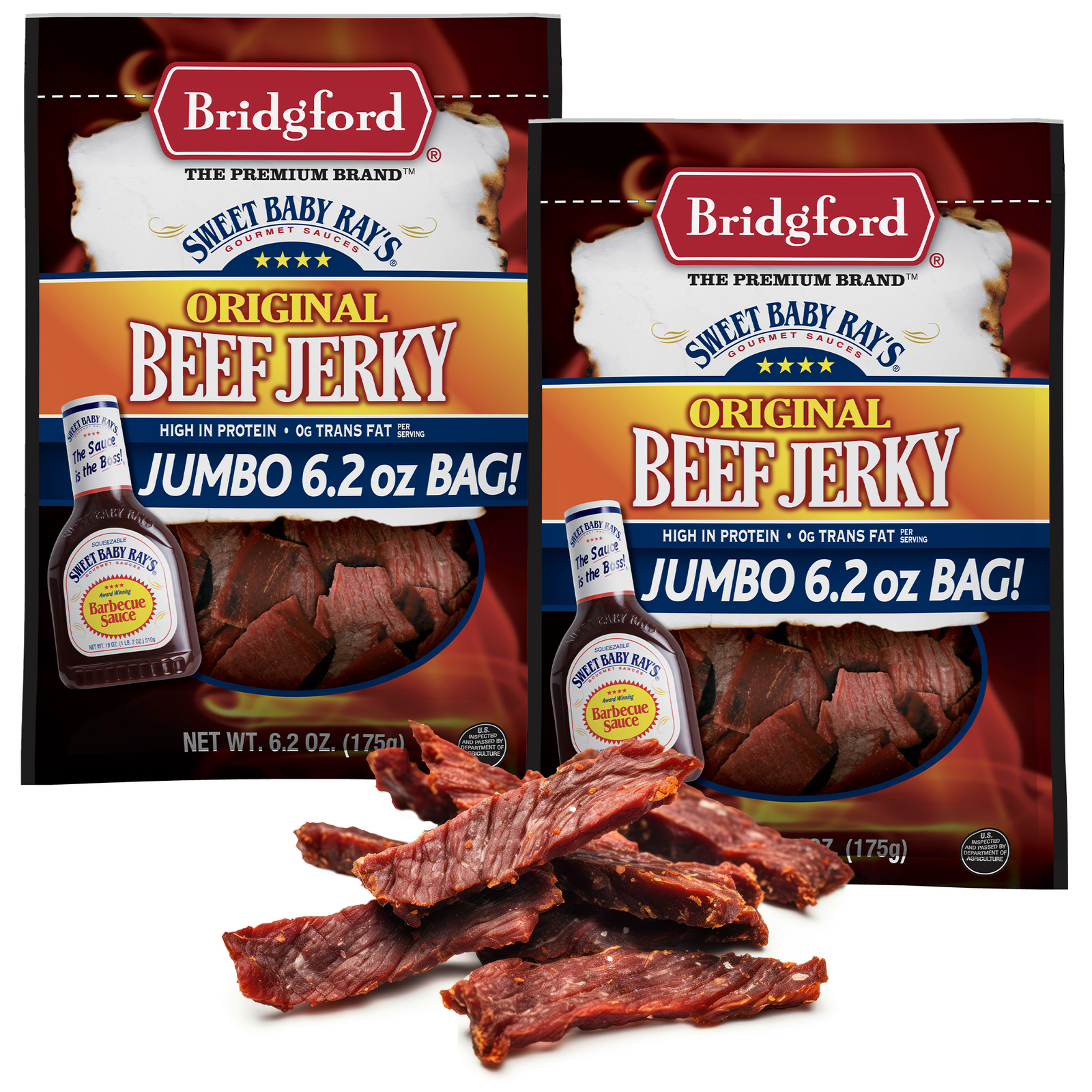 Bridgford Sweet Baby Ray’s High Protein Beef, Original Flavor, 6.2oz (Pack of 2)
