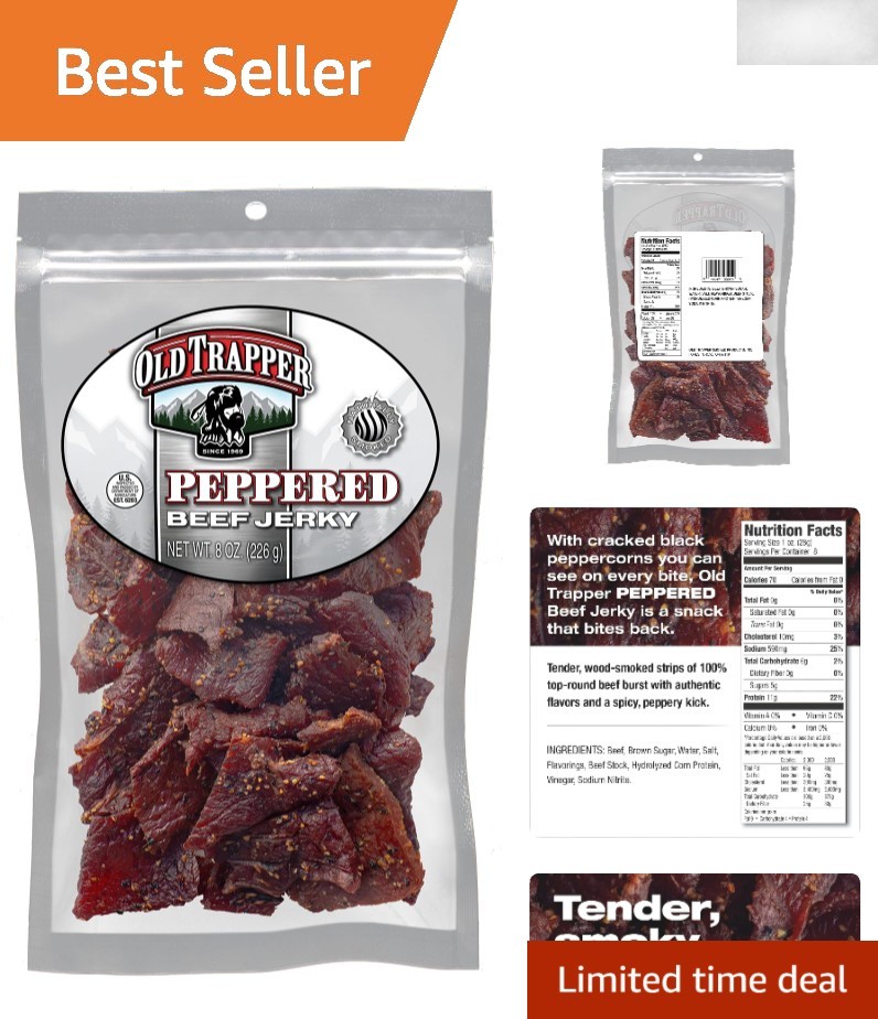 8 Ounce Peppered Beef Jerky – Tender, Spicy, and Ready to Eat with 11g Protein