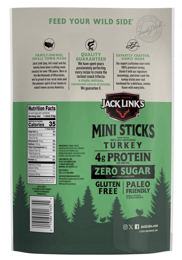 Jack Link’s Mini Sticks Turkey Savory Herb Jerky 24 Pack Gluten Free Zero Sugar