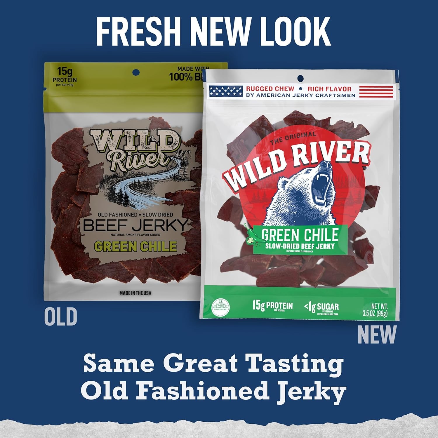 Green Chile Beef Jerky, Old Fashioned 100% Beef Jerky, Gluten Free, Deliciously