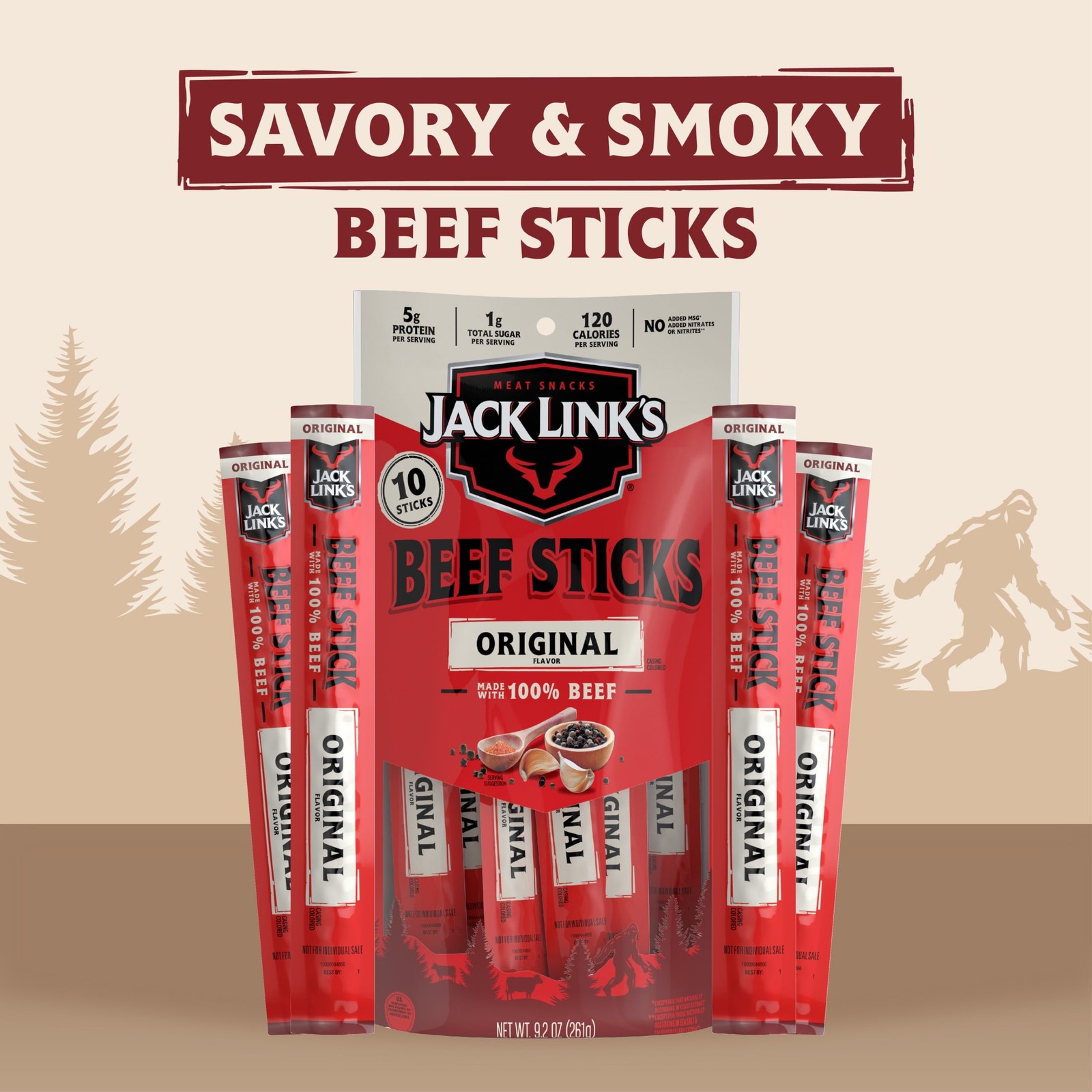 Jack Link’s Original Beef Sticks, 10-Pack, 100% Beef Protein Snacks