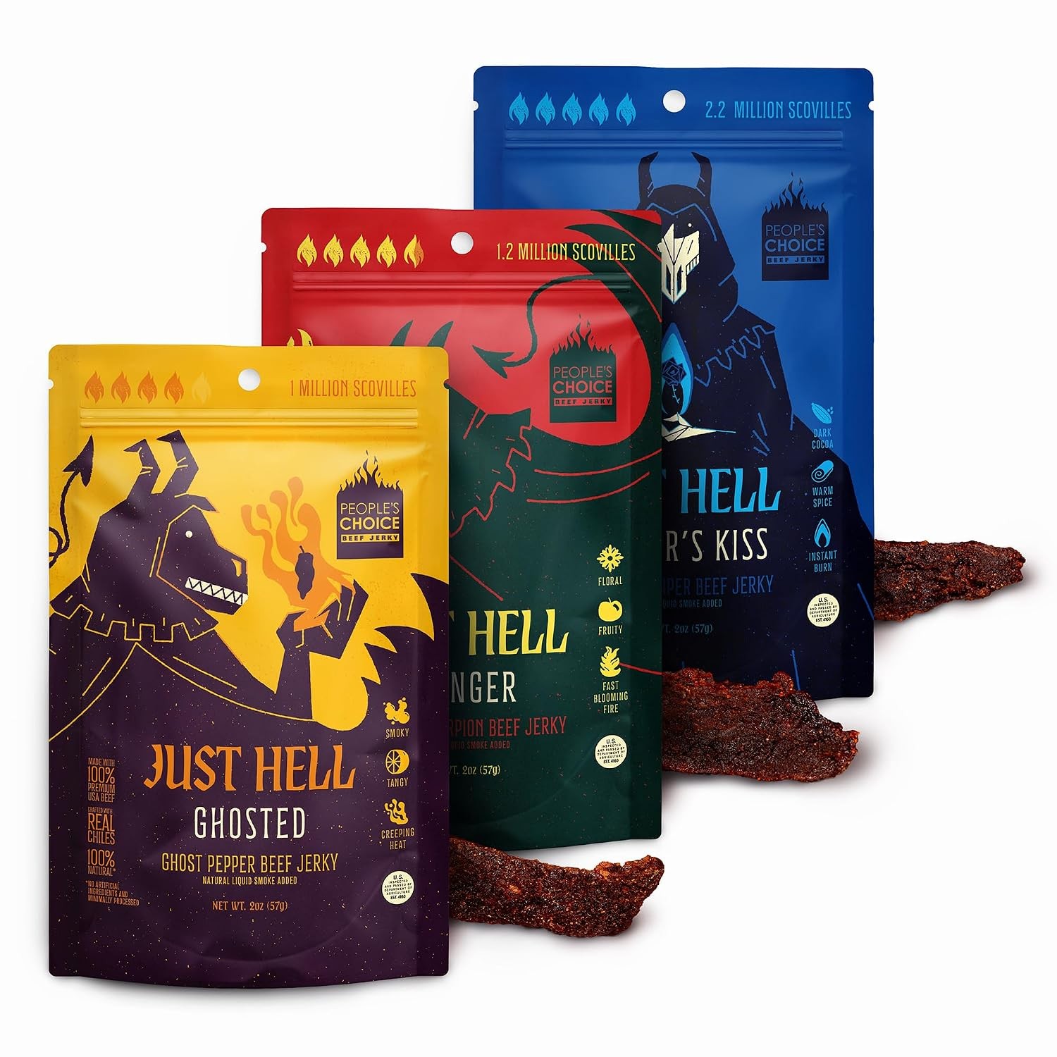 HOT & Spicy Beef Jerky Ghost, Scorpion, Reaper 2 oz 3Pk People’s Choice Our Shop