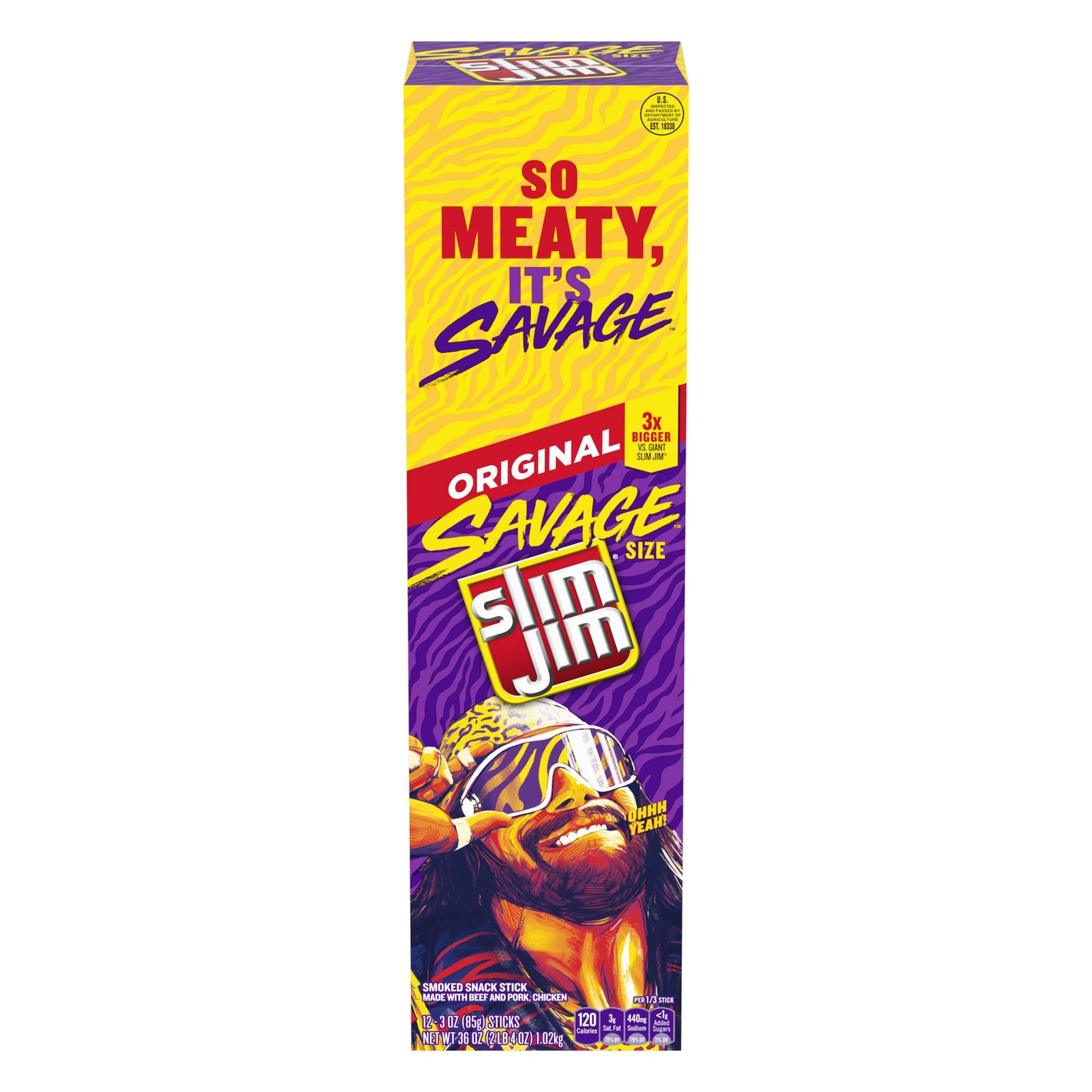 Slim Jim Meat Sticks Savage Original 3 Oz., 12 ct