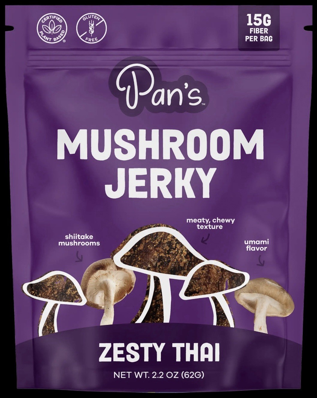 Pan’s Mushroom Jerky, Curry, Zesty Thai & Original. 2.2 Ounce (Pack of 3)