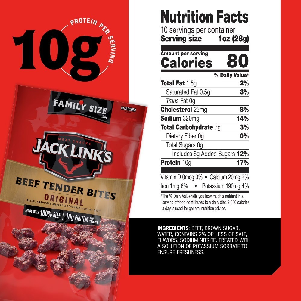 Beef Tender Bites Original 100% Beef 10g Protein per Serving 10 Ounce Bulk