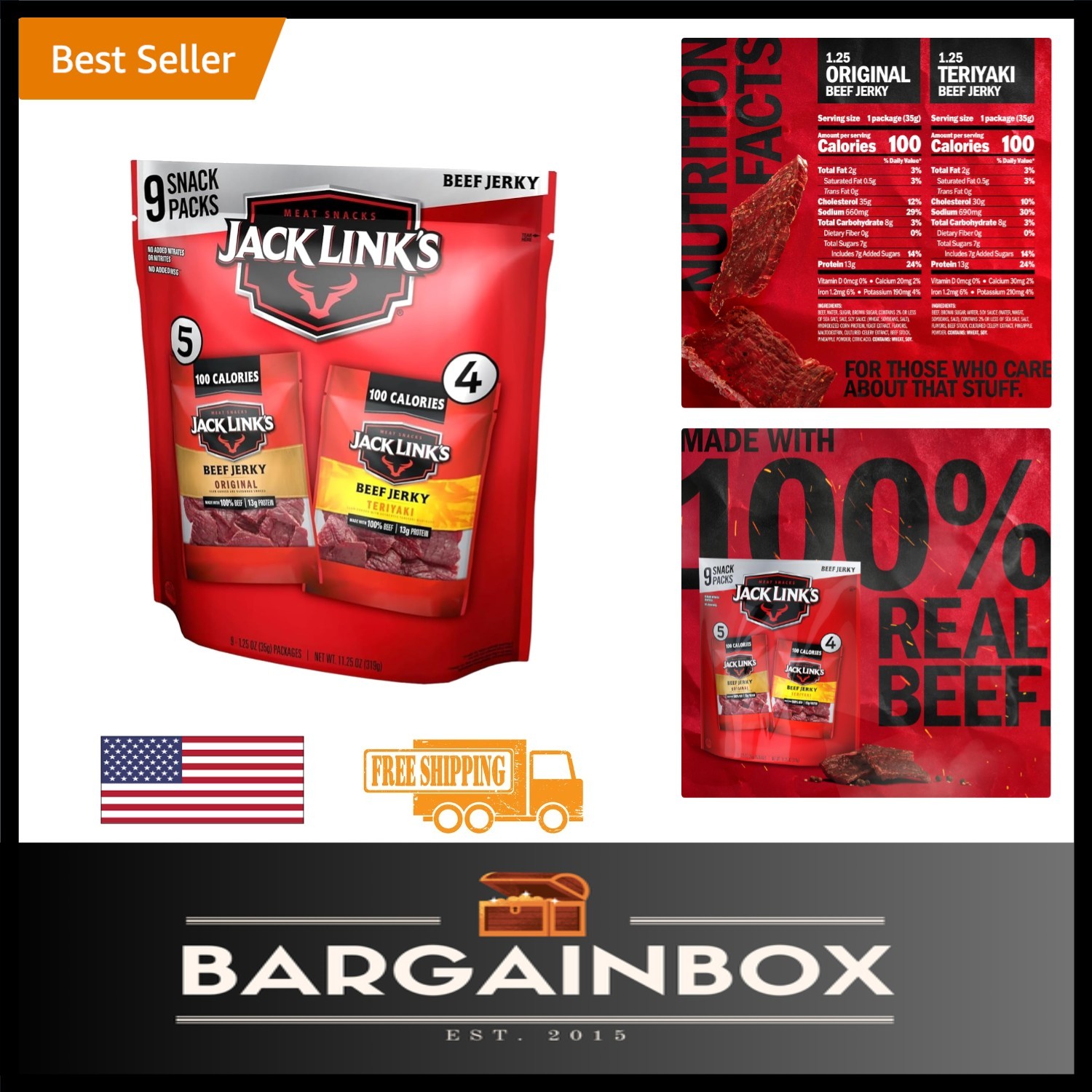 Protein-Packed Beef Jerky Variety Pack – 9bag Bulk Snack, 100% Beef
