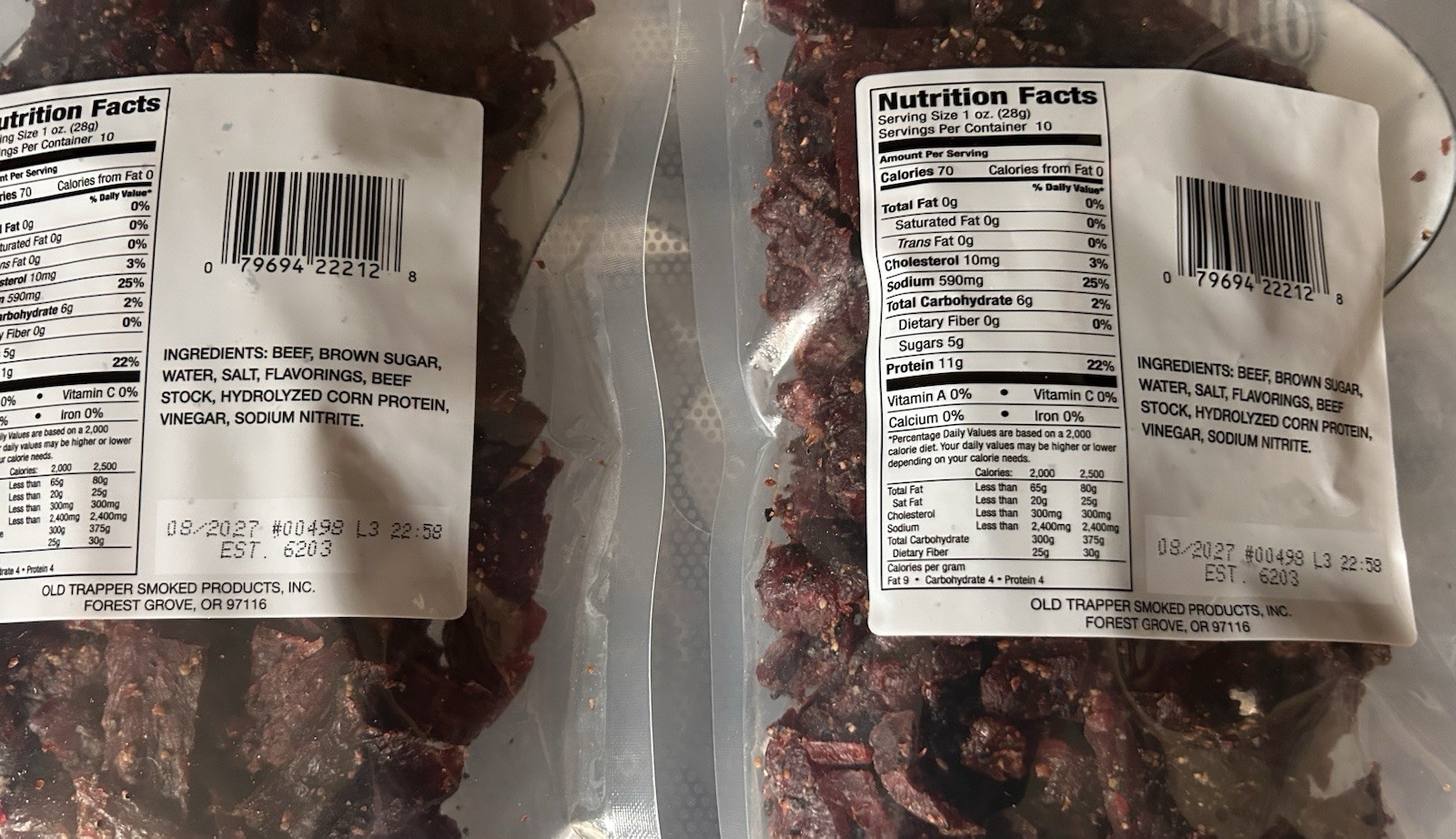 Lot Of [2] Old Trapper Peppered Beef Jerky, 10oz Bags, Exp 01/2027, 06/27, 07/27