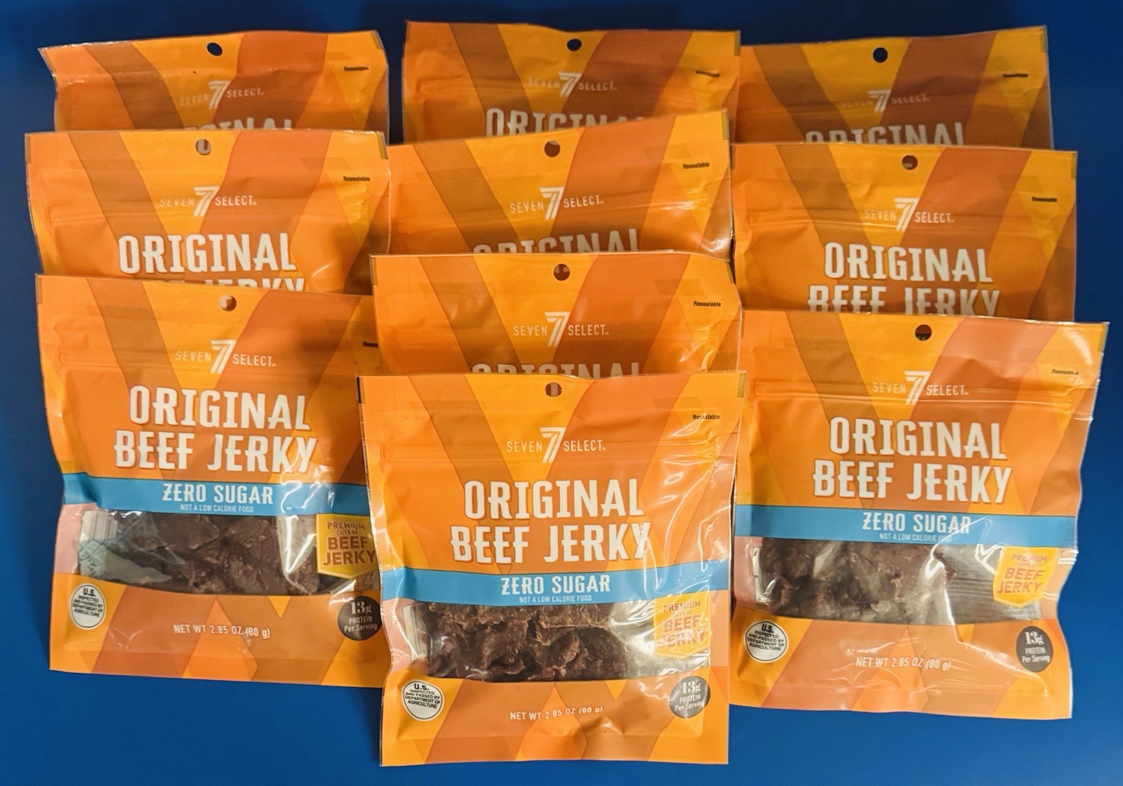 (10) Seven Select Zero Sugar Original Beef Jerky 2.85 oz. Bulk Lot BB: 04/27