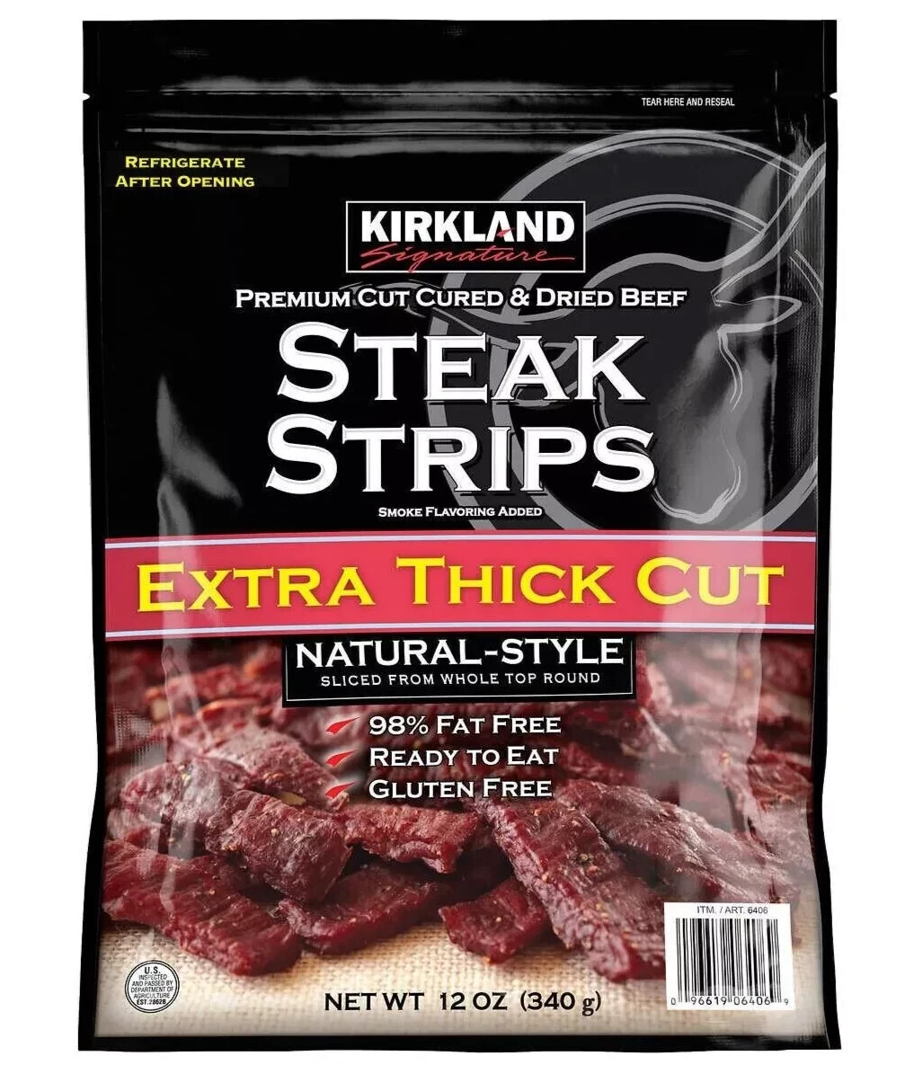 Kirkland Premium Cut Steak Strips Lean Dried Beef Jerky Extra-Thick Gluten Free