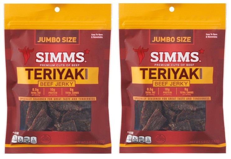Simms Teriyaki Beef Jerkey Snack Seasoned Premium Cuts, 5 Ounces (2 Bags)