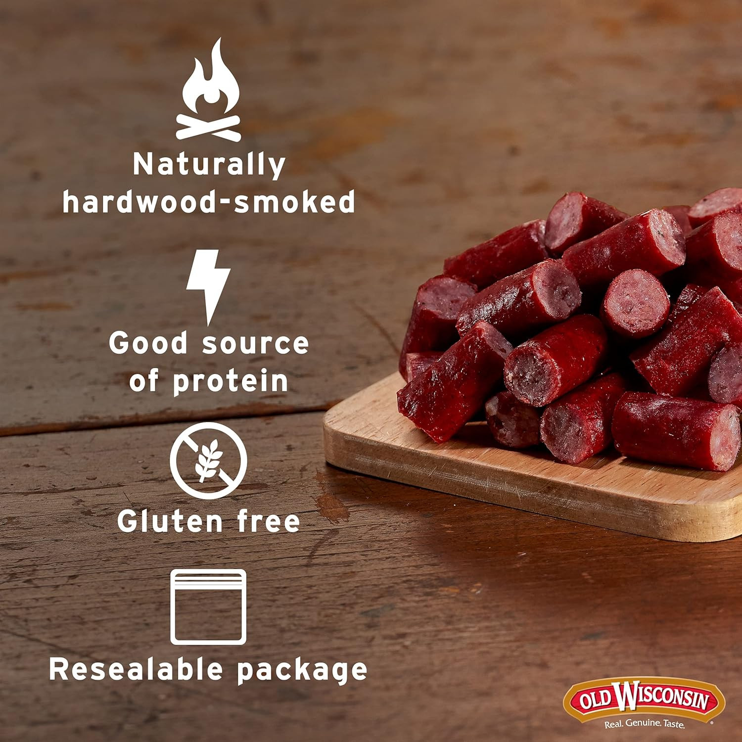 Old Wisconsin Beef Sausage Snack Bites, Naturally Smoked, Ready to Eat, High Pro