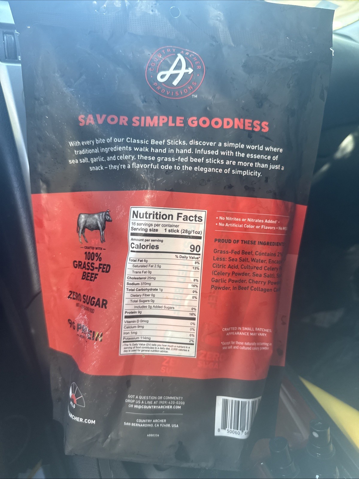 Country Archer Provisions 100% Grass Fed Full Size Classic beef Sticks – 16ct!
