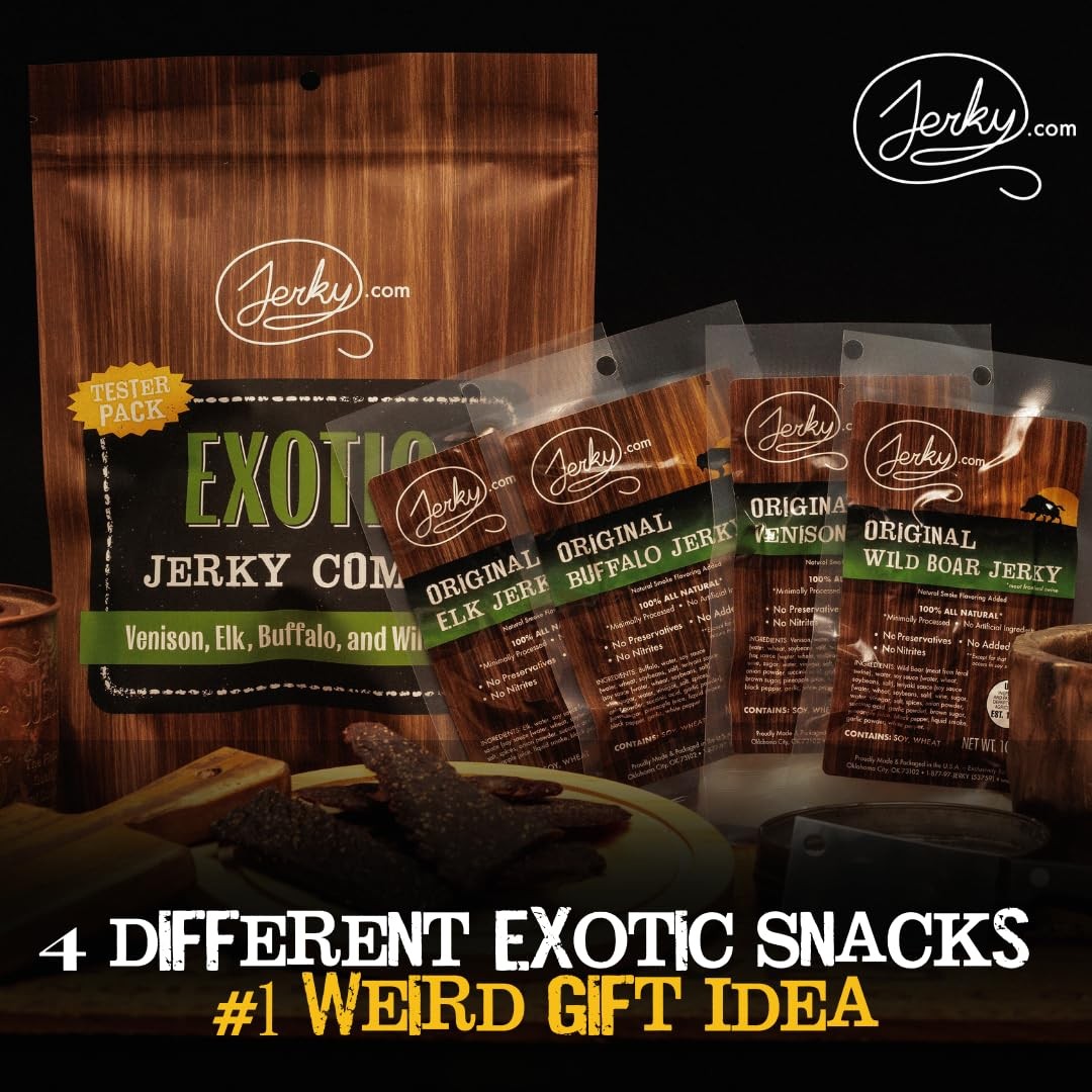 Jerky.com Exotic Jerky Variety Pack | 4pc Wild Game Snacks Sampler with Venis…