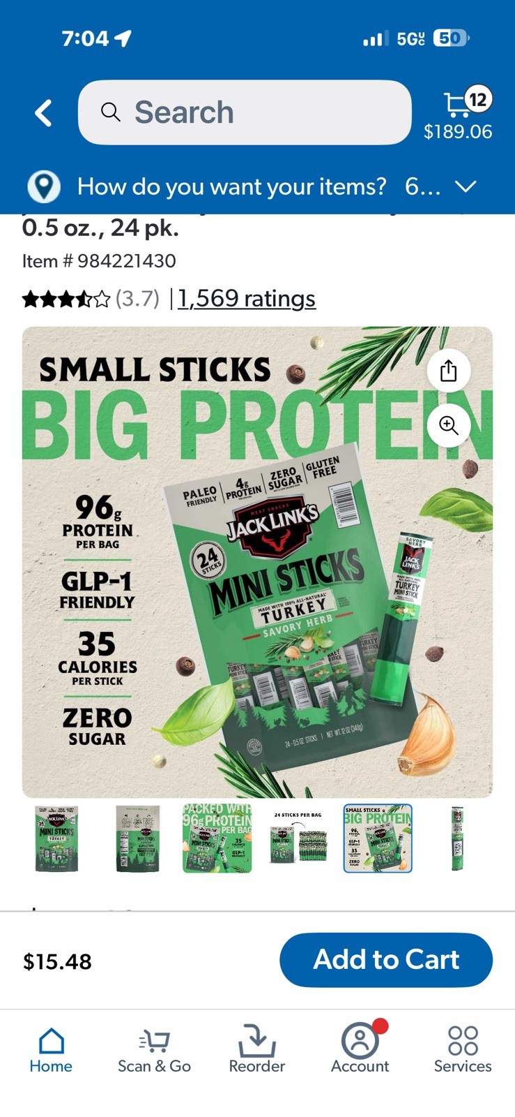 Jack Link’s Mini Sticks Turkey Savory Herb Jerky 24 Pack Gluten Free Zero Sugar