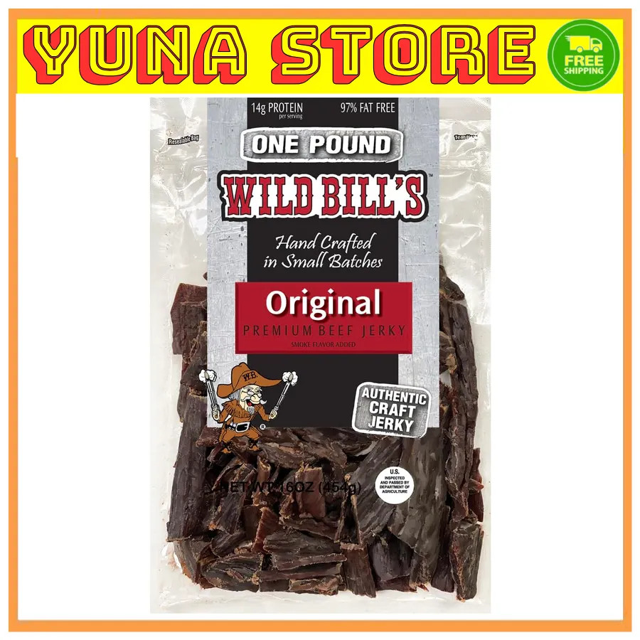 Wild Bill’s Hickory Smoked Beef Jerky Pieces 16 oz USA Made Marinated Snack